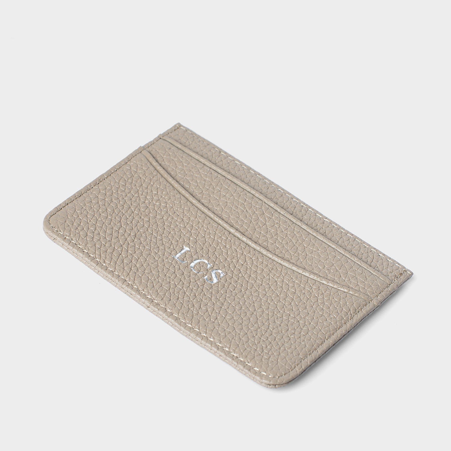 Taupe Leather Personalized Card Holder