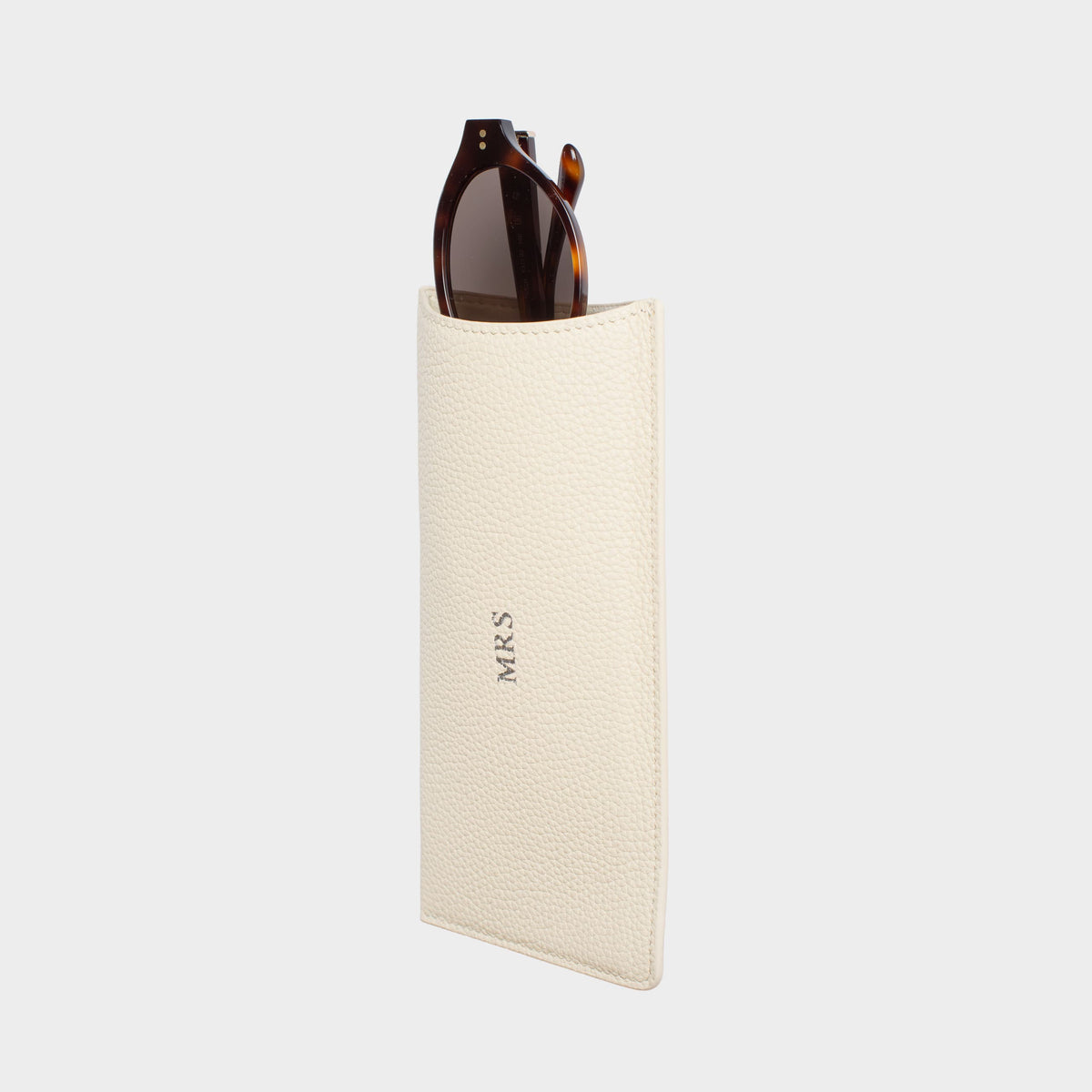 White Pebble Leather Personalized Glasses Case