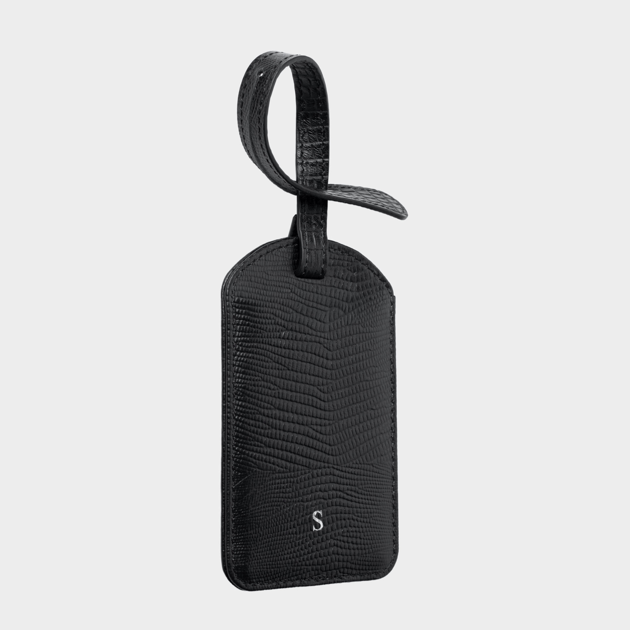 Black Lizard Leather Personalized Luggage Tag