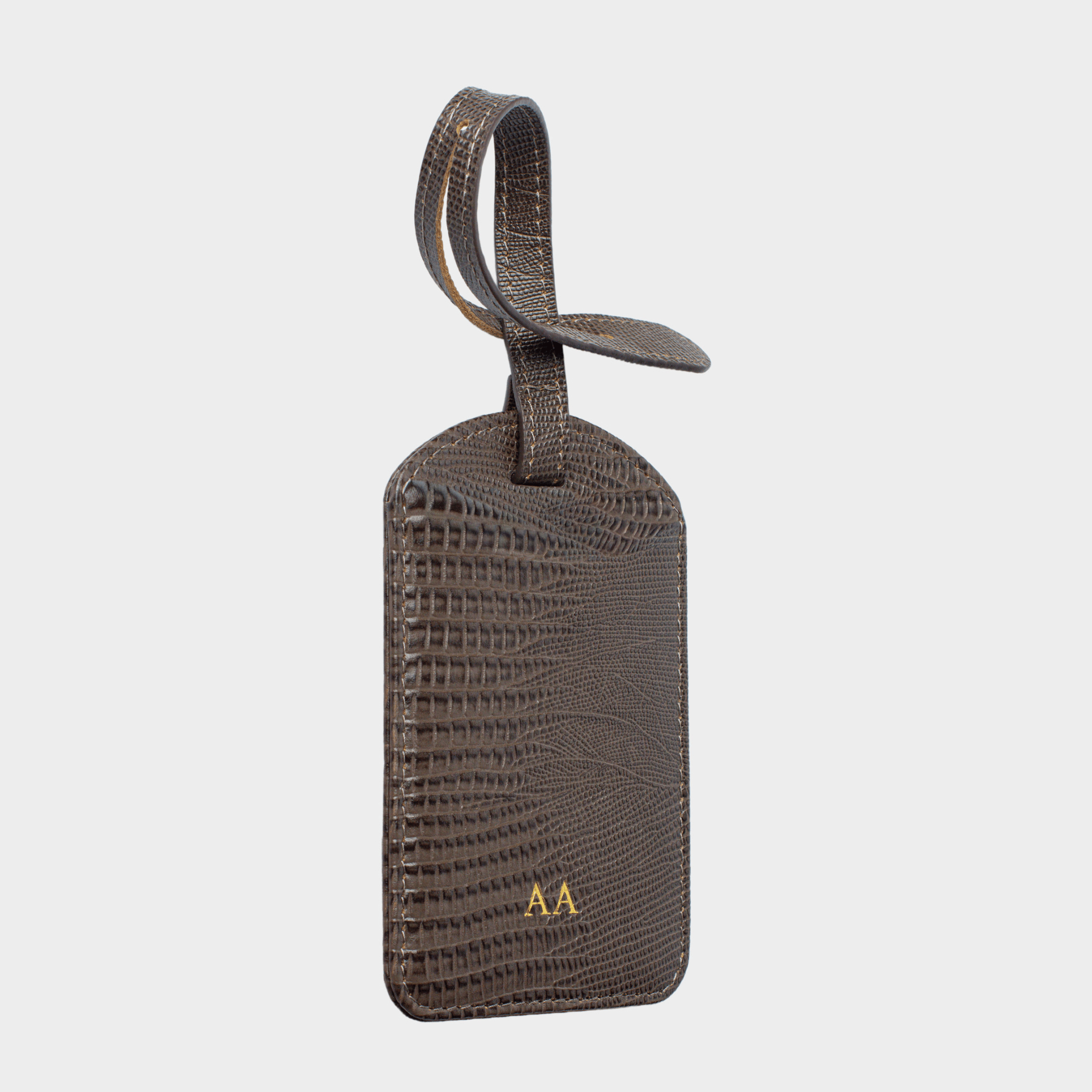 Dark Brown Lizard Leather Personalized Luggage Tag