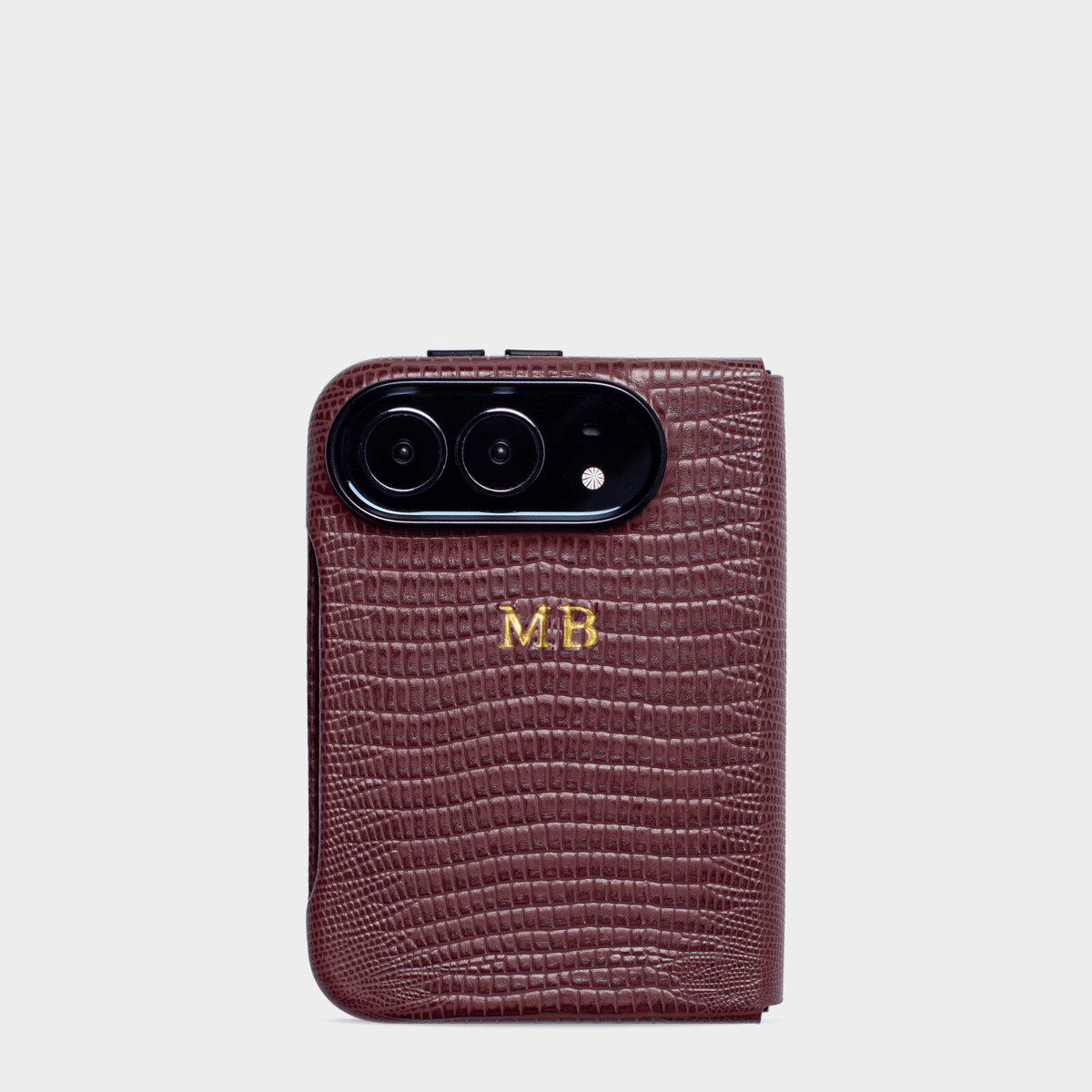 Burgundy MagSafe Lizard Leather Personalized Case iPhone Duo