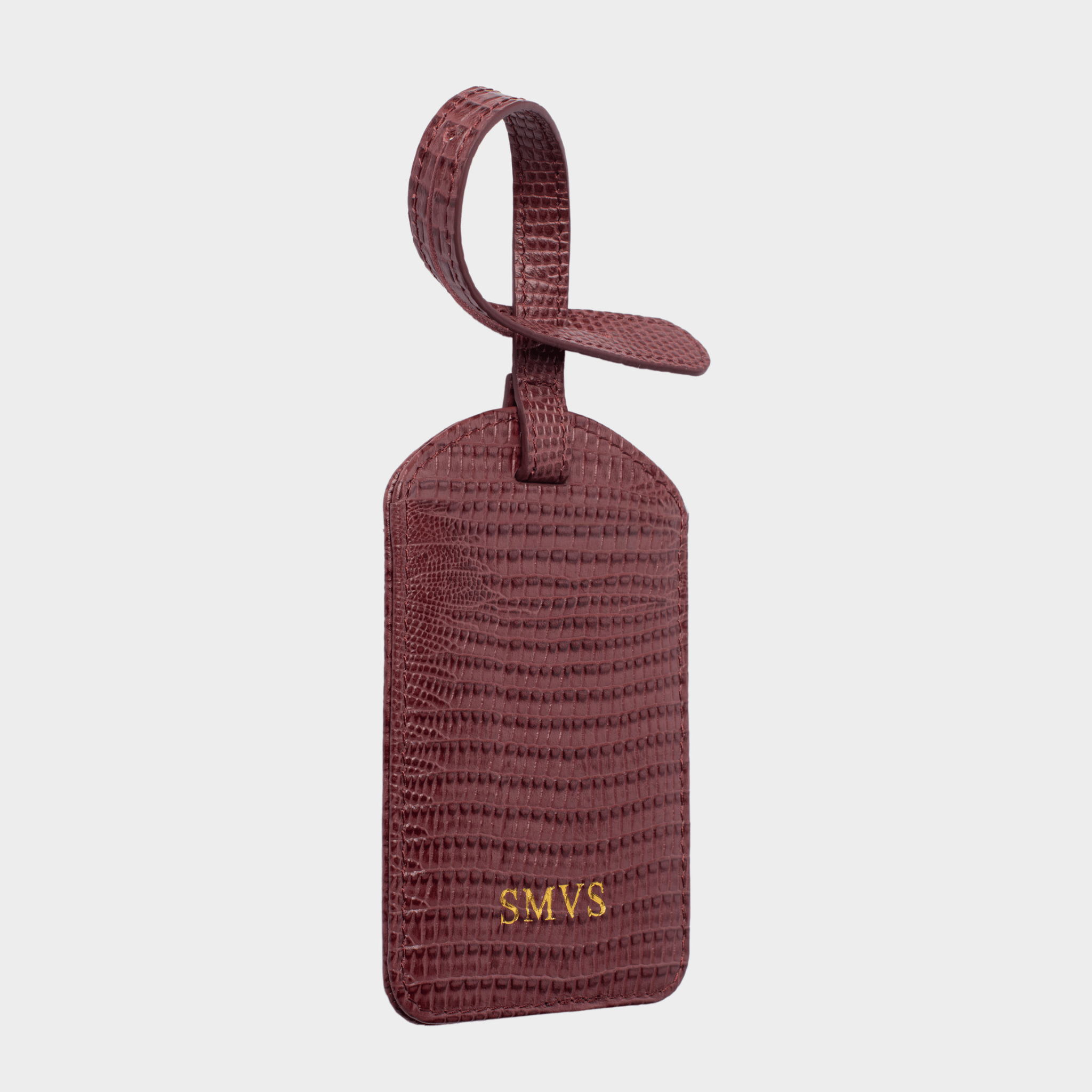 Burgundy Lizard Leather Personalized Luggage Tag