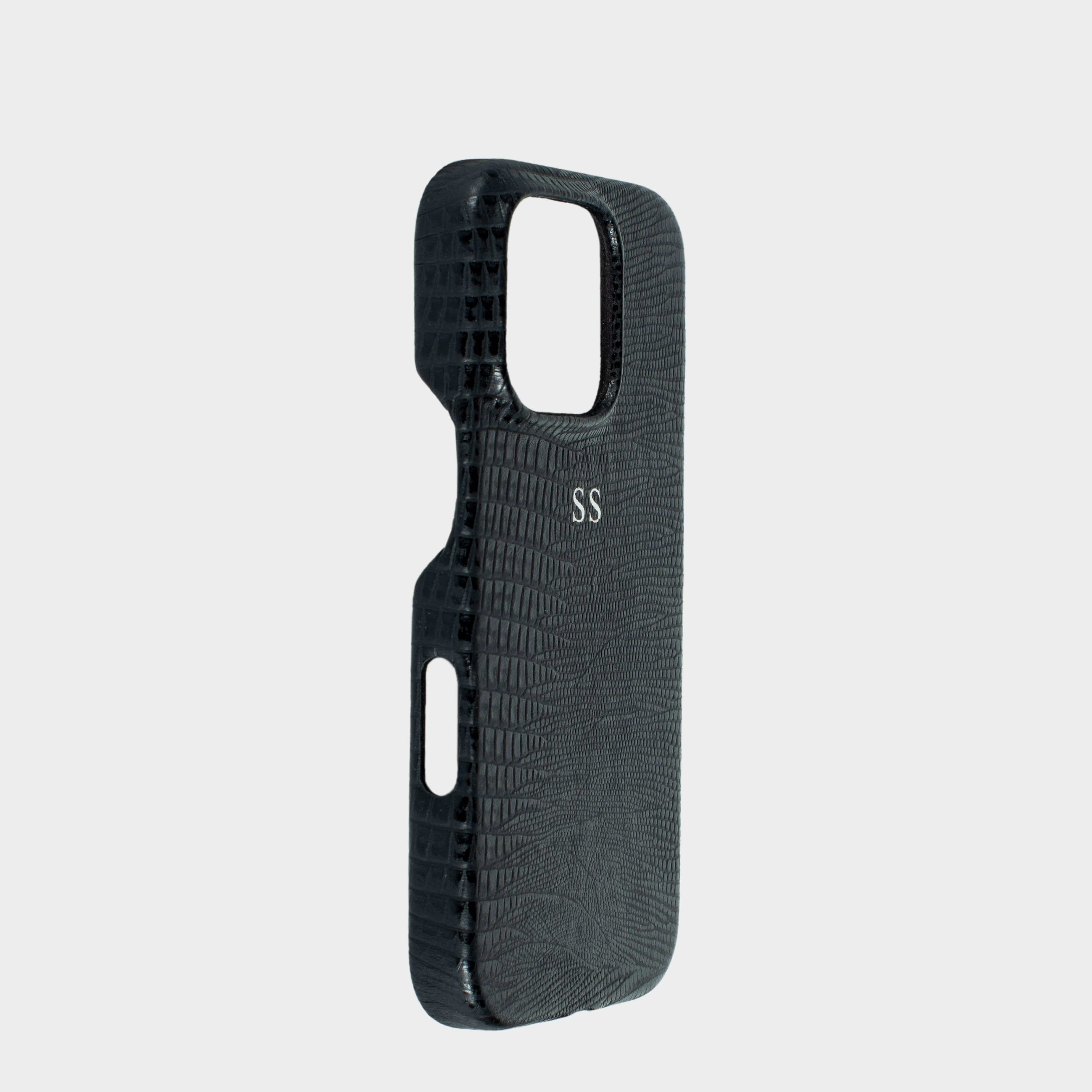 Black MagSafe Lizard Leather Personalized Case