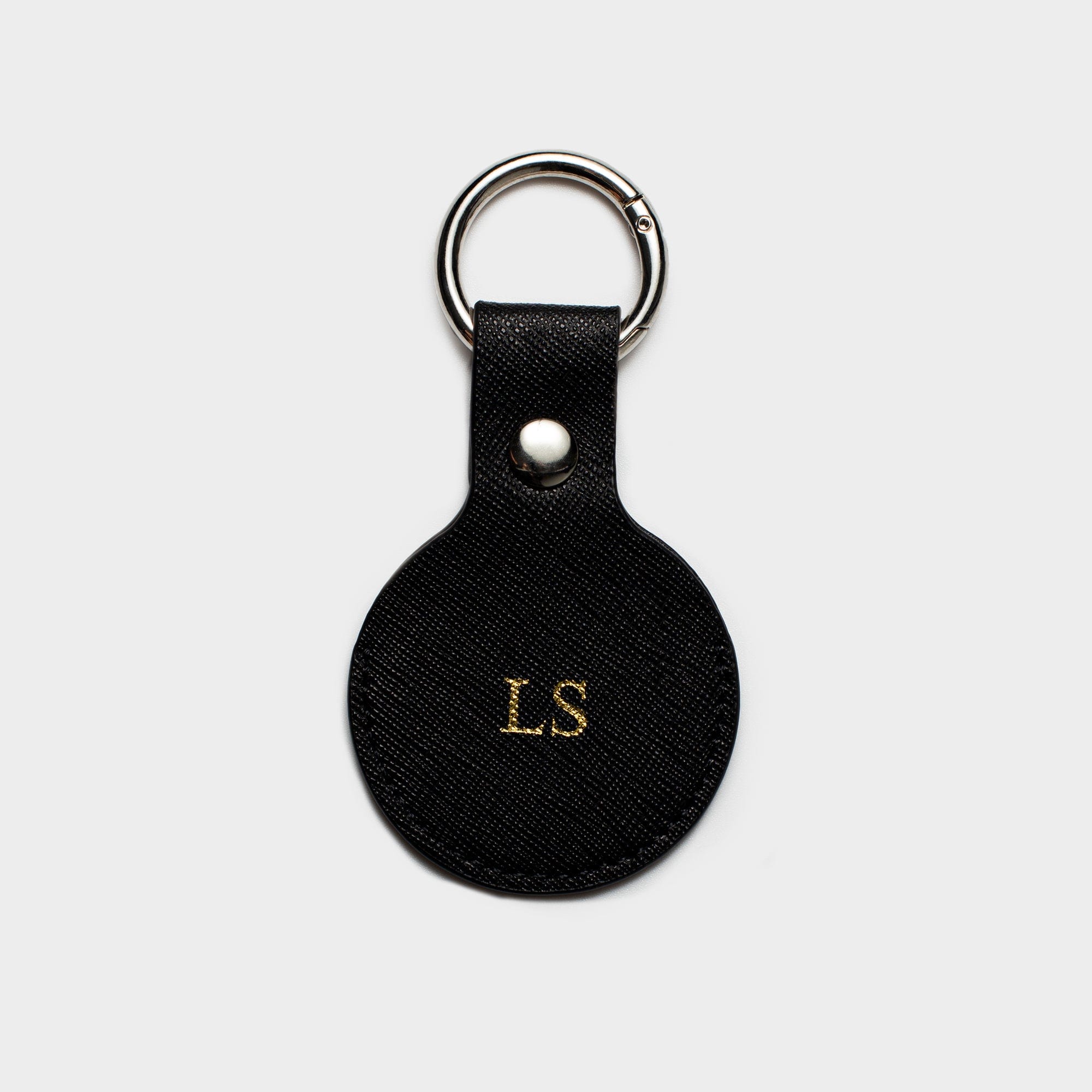 Black Saffiano Leather Personalized Airtag Keyring