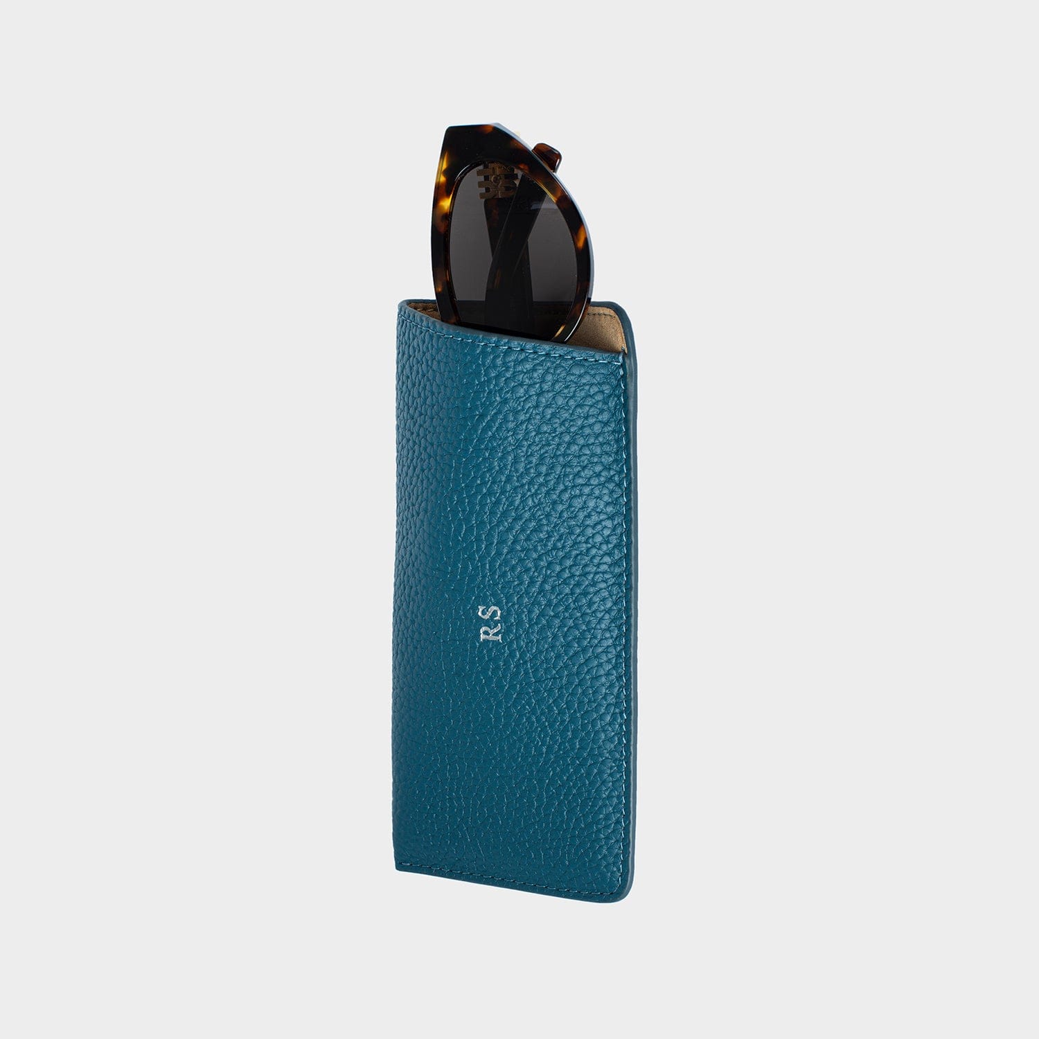 Blue Leather Personalized Glasses Case