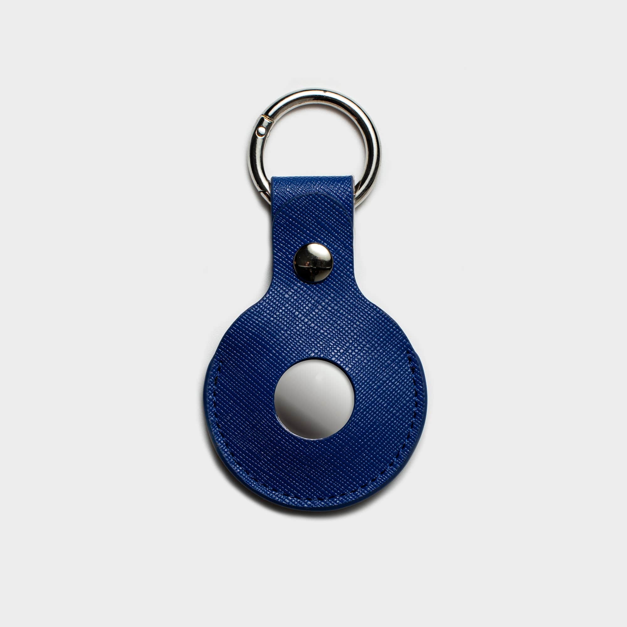 Blue Saffiano Leather Personalized Airtag Keyring