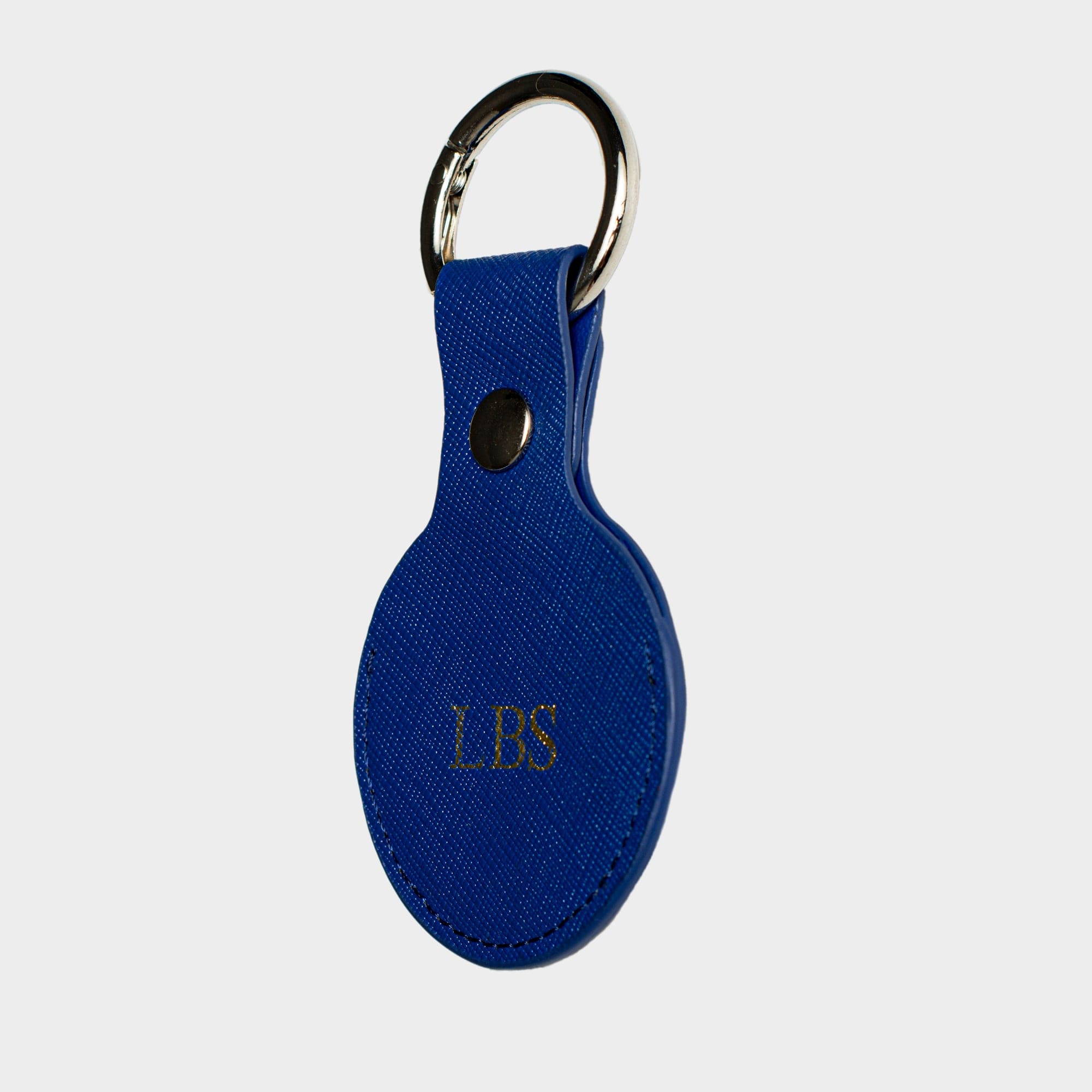 Blue Saffiano Leather Personalized Airtag Keyring