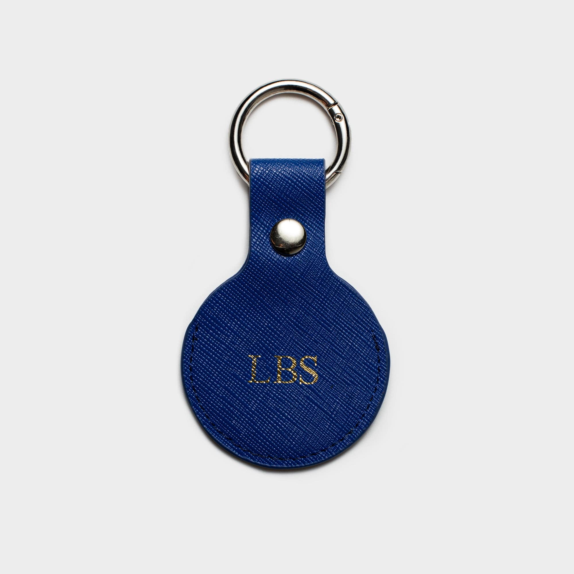 Blue Saffiano Leather Personalized Airtag Keyring