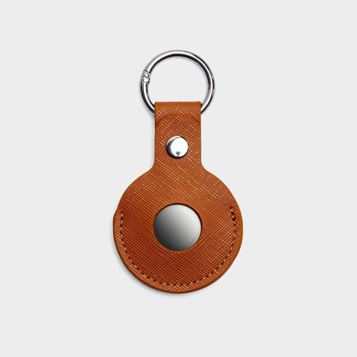 Brown Saffiano Leather Personalized Airtag Keyring