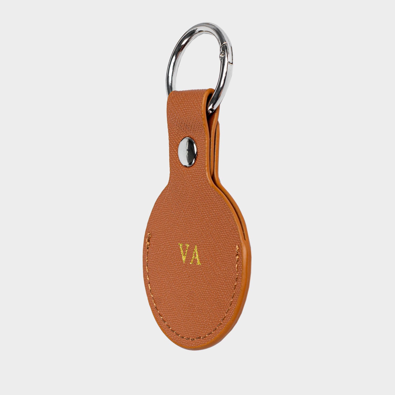 Brown Saffiano Leather Personalized Airtag Keyring