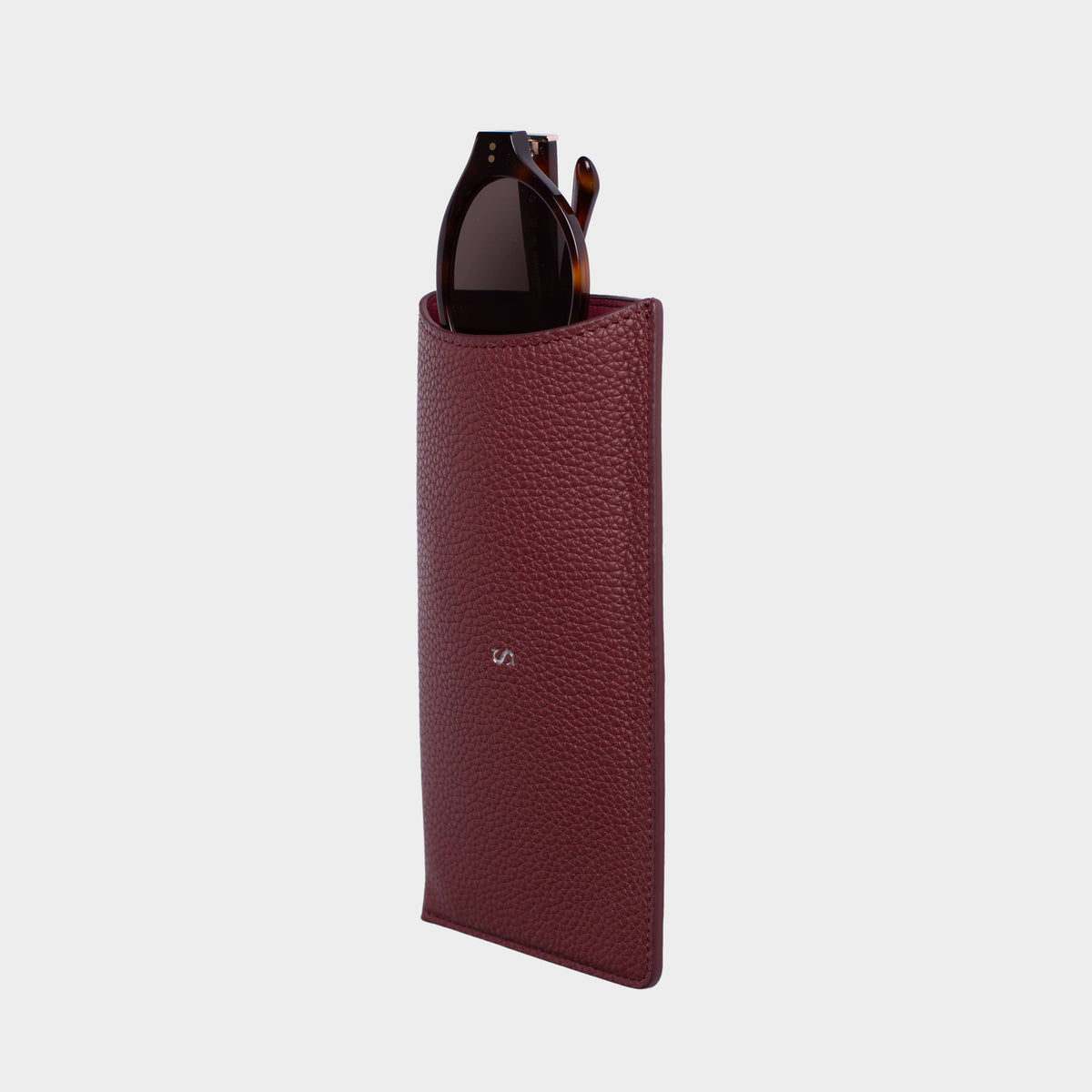 Burgundy Pebble Leather Personalized Glasses Case