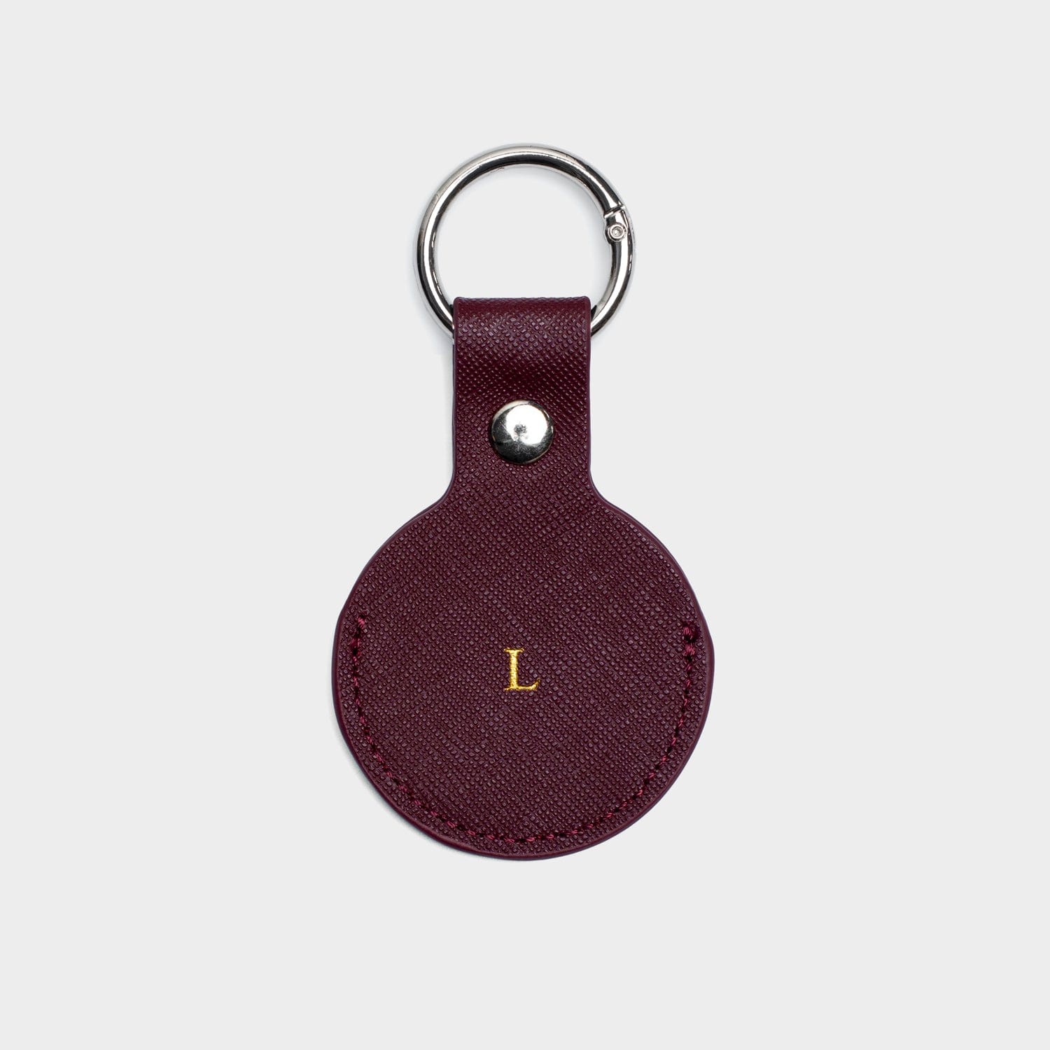 Burgundy Saffiano Leather Personalized Airtag Keyring