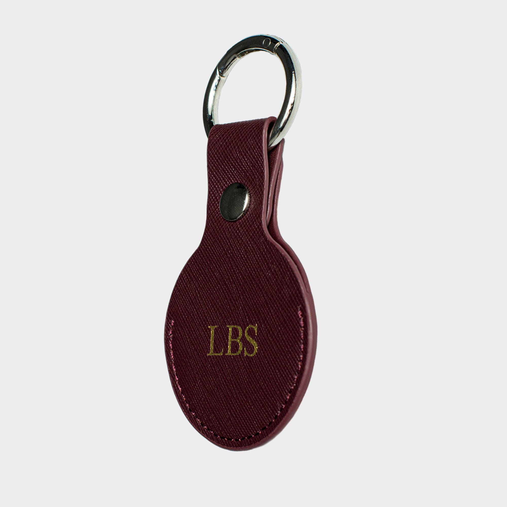 Burgundy Saffiano Leather Personalized Airtag Keyring