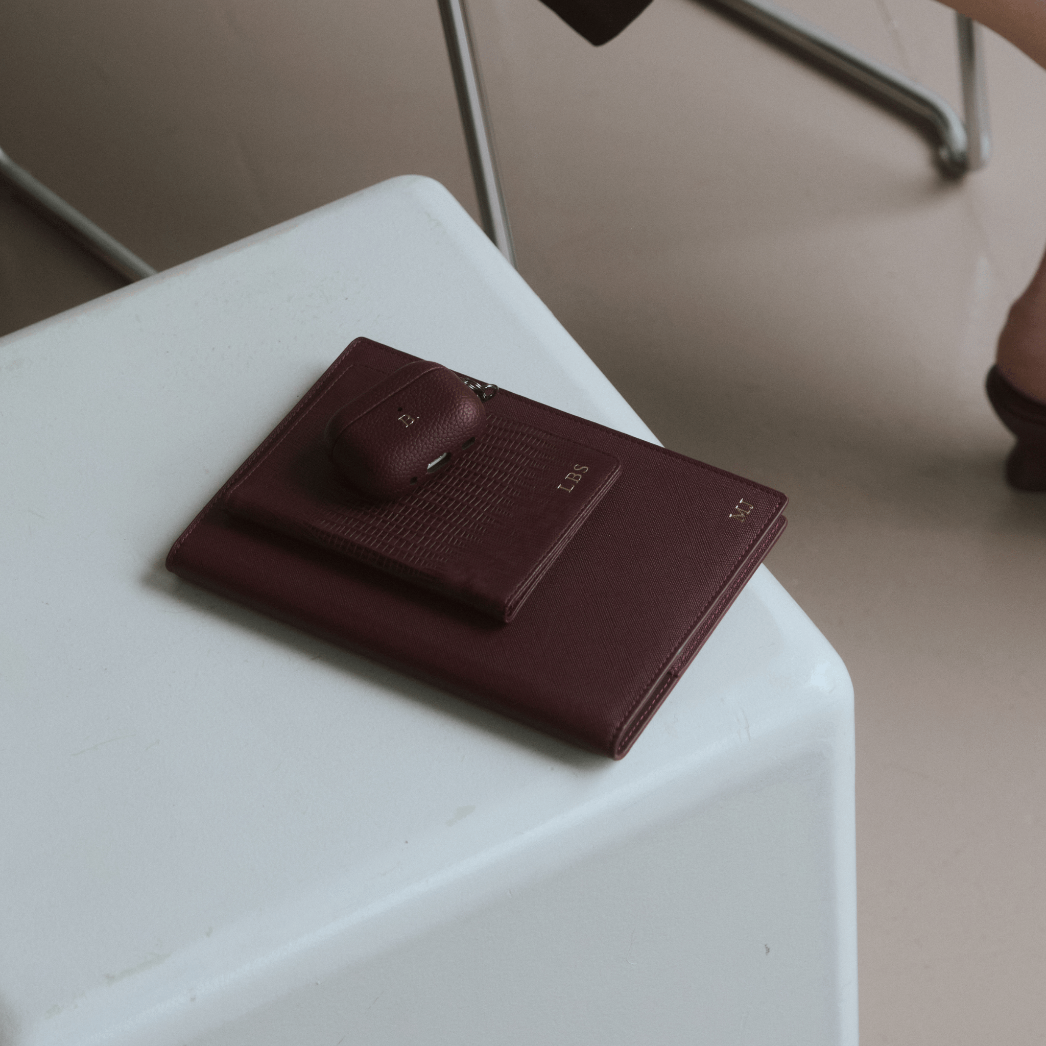 Burgundy Lizard Leather Personalized Passport Holder