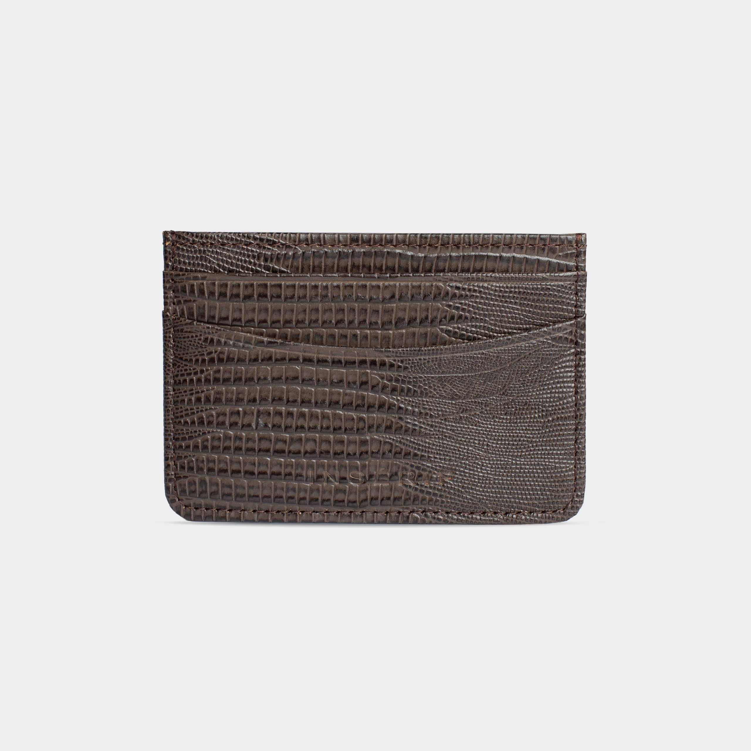 Dark Brown Lizard Leather Personalized Card Holder