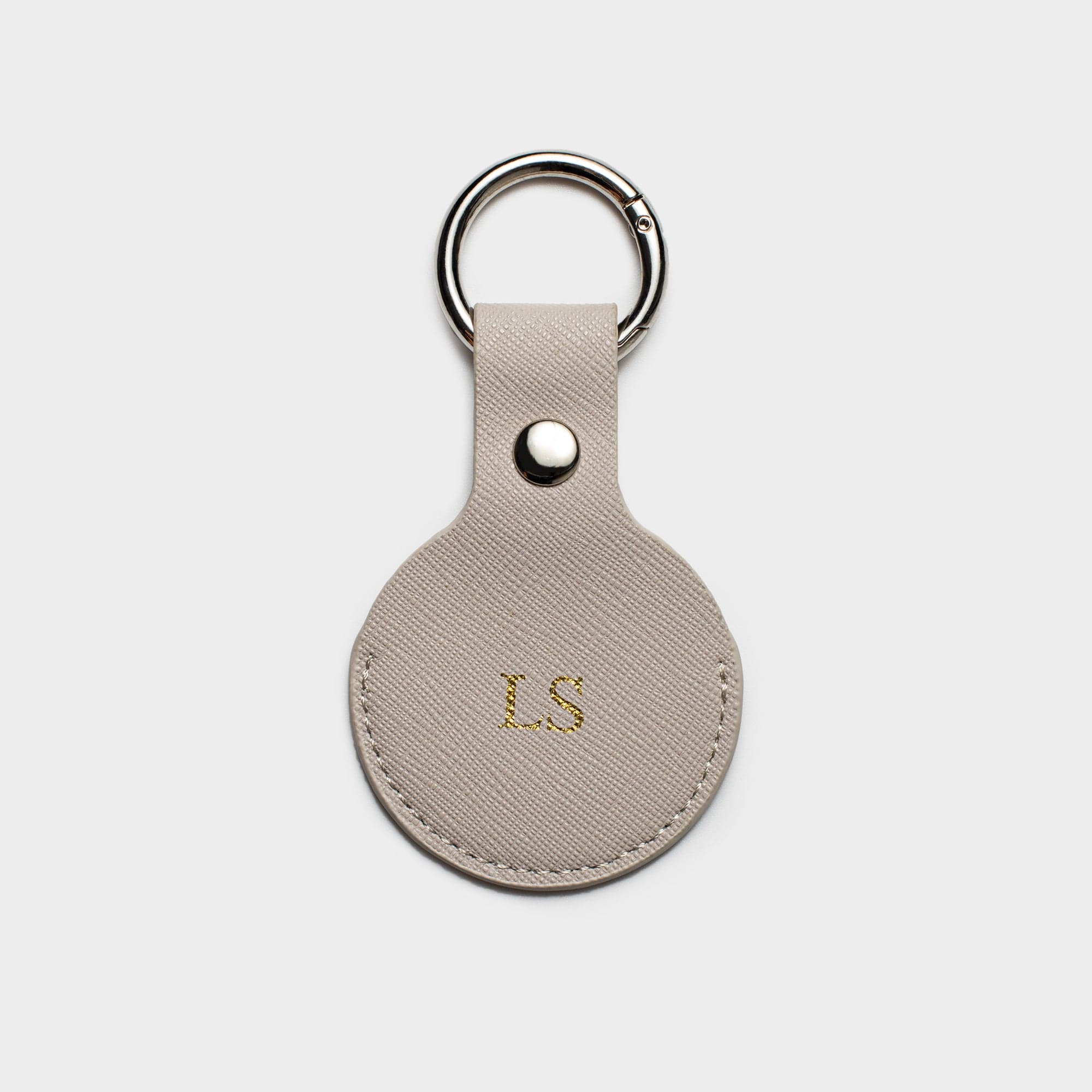 Dove Grey Saffiano Leather Personalized Airtag Keyring