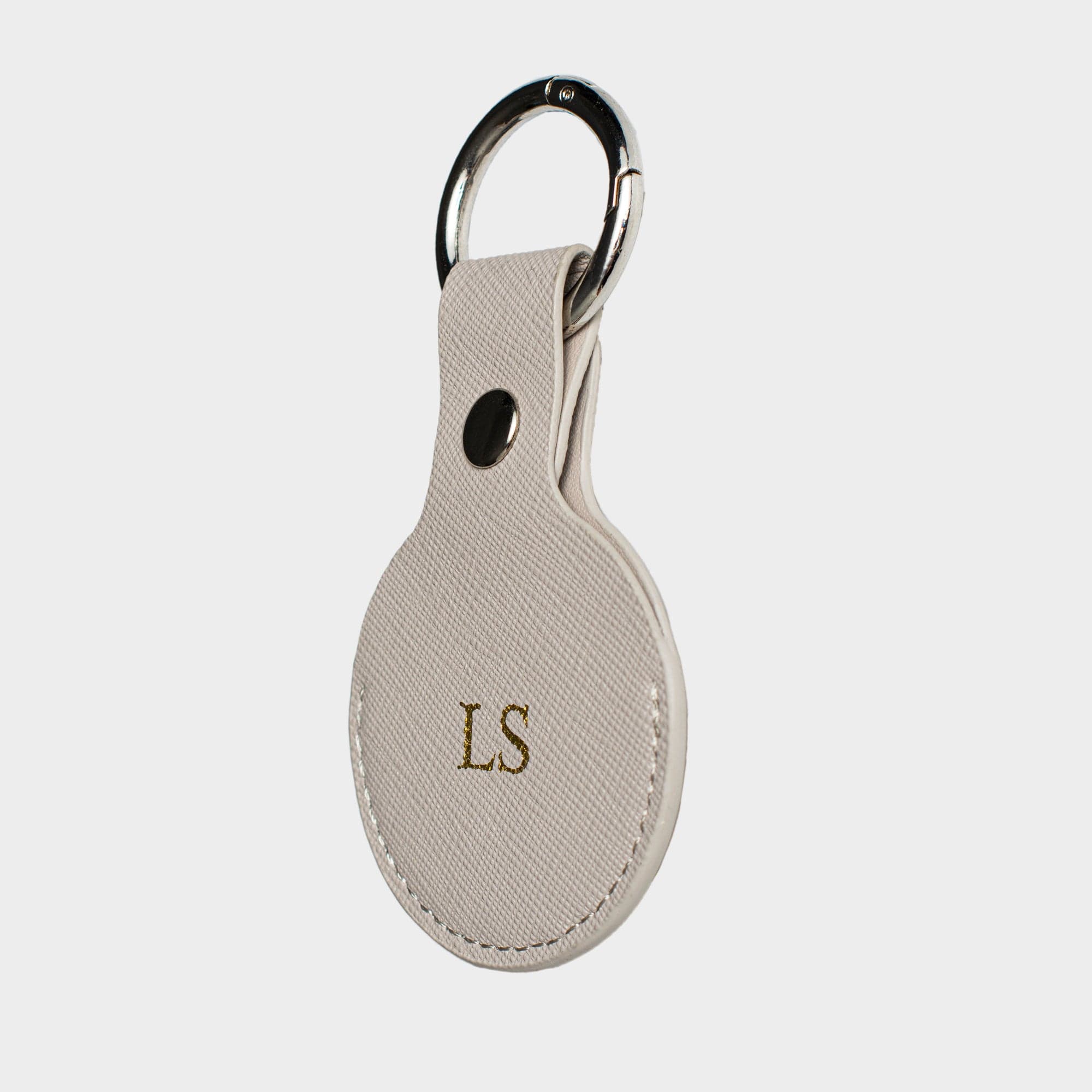 Dove Grey Saffiano Leather Personalized Airtag Keyring