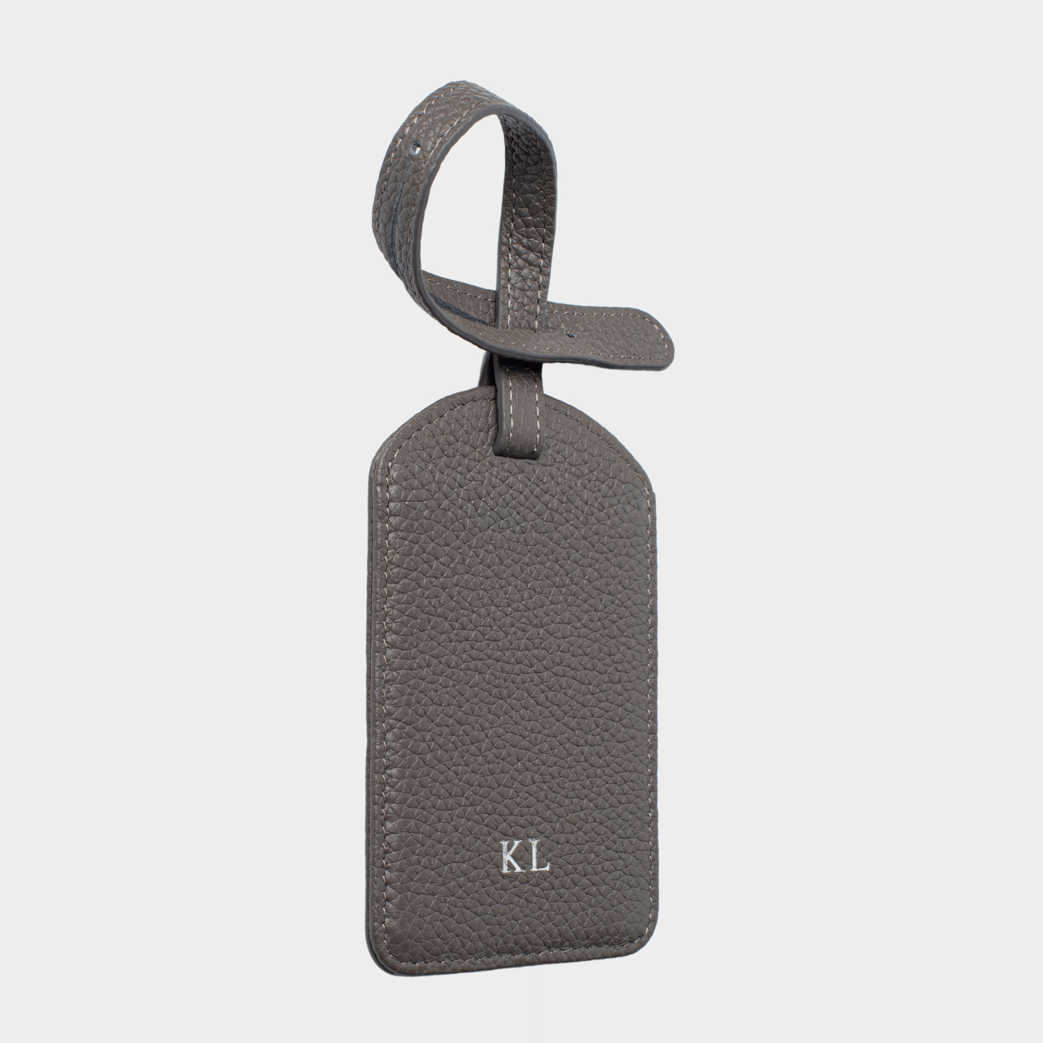 Grey Pebble Leather Personalized Luggage Tag