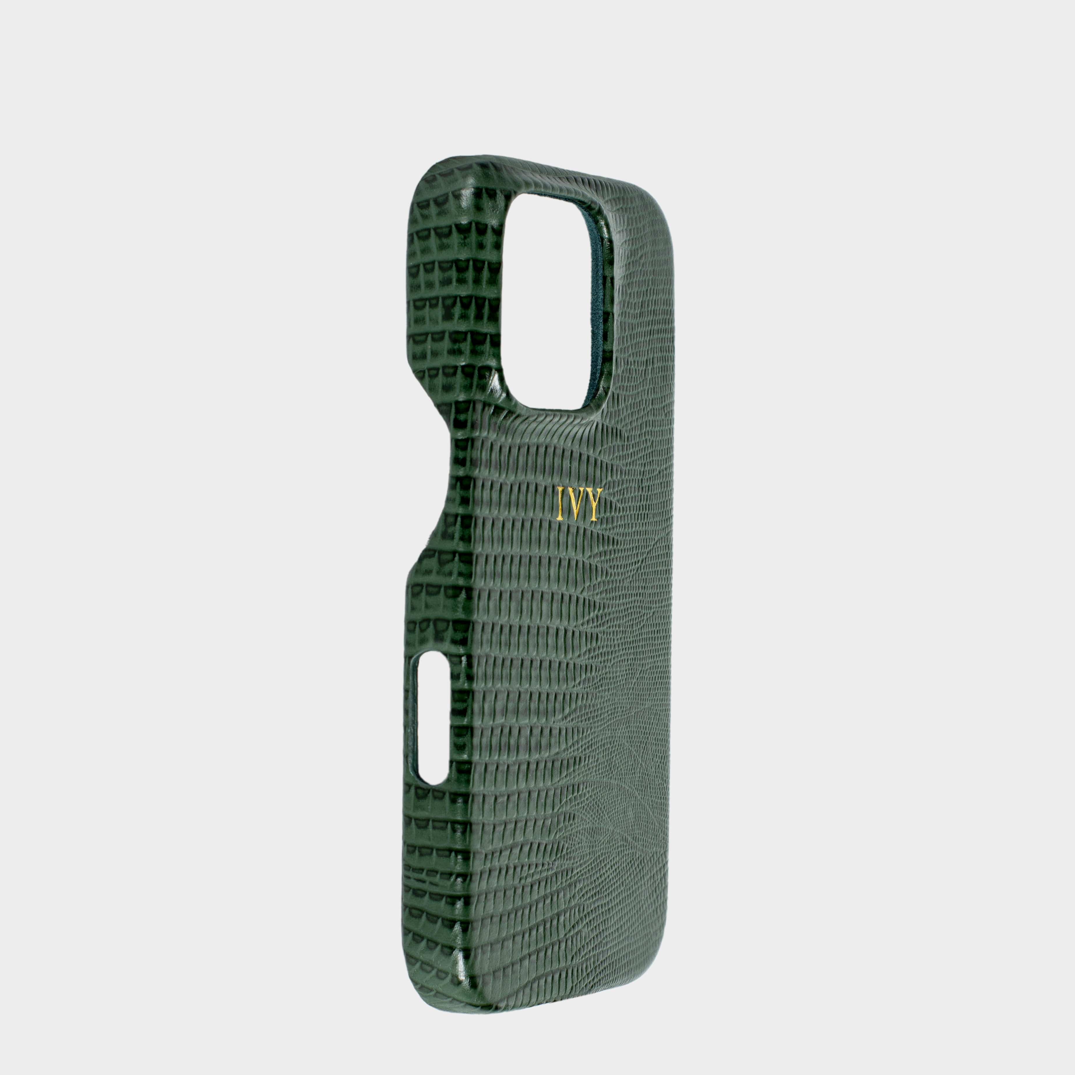 Dark Green MagSafe Lizard Leather Personalized Case