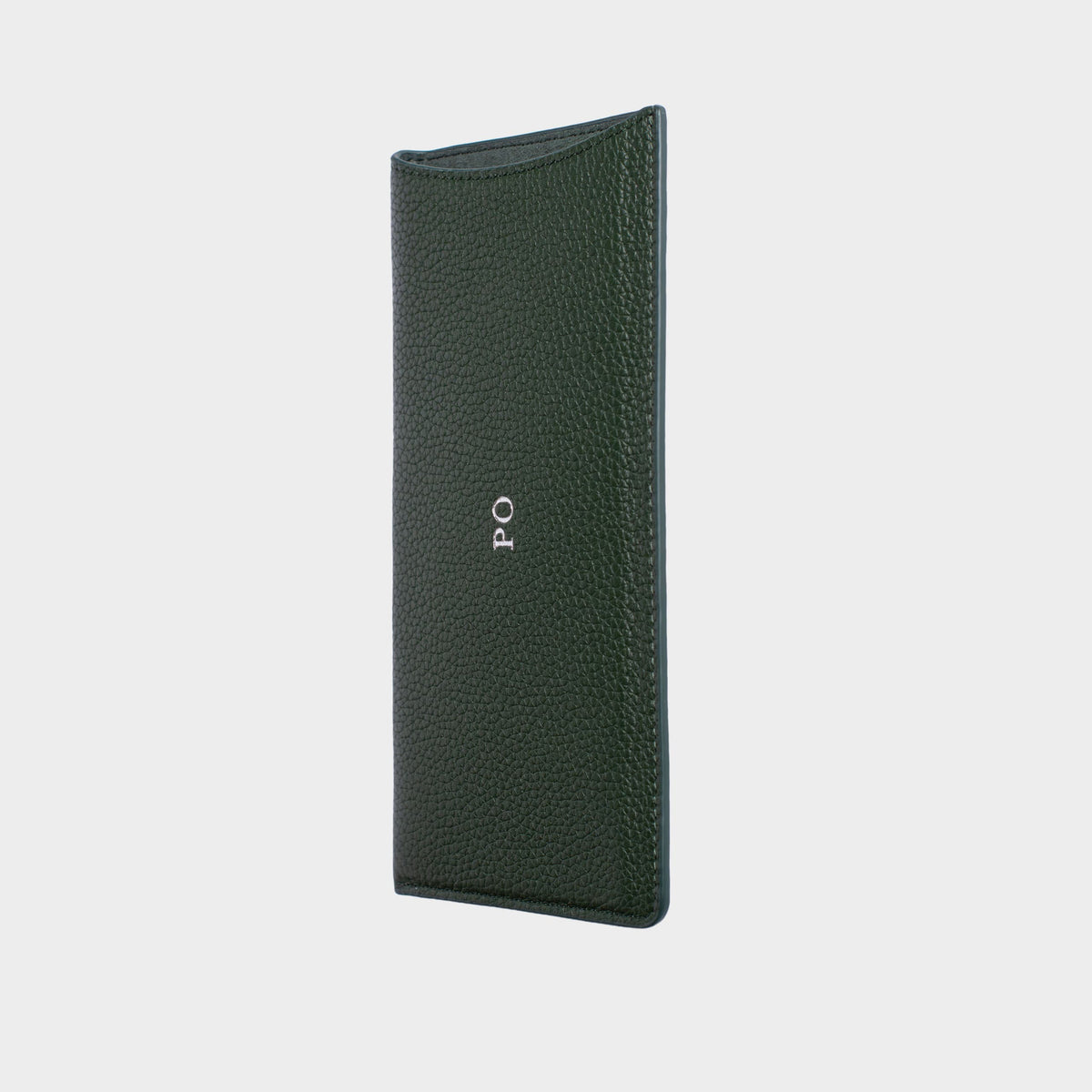 Dark Green Pebble Leather Personalized Glasses Case