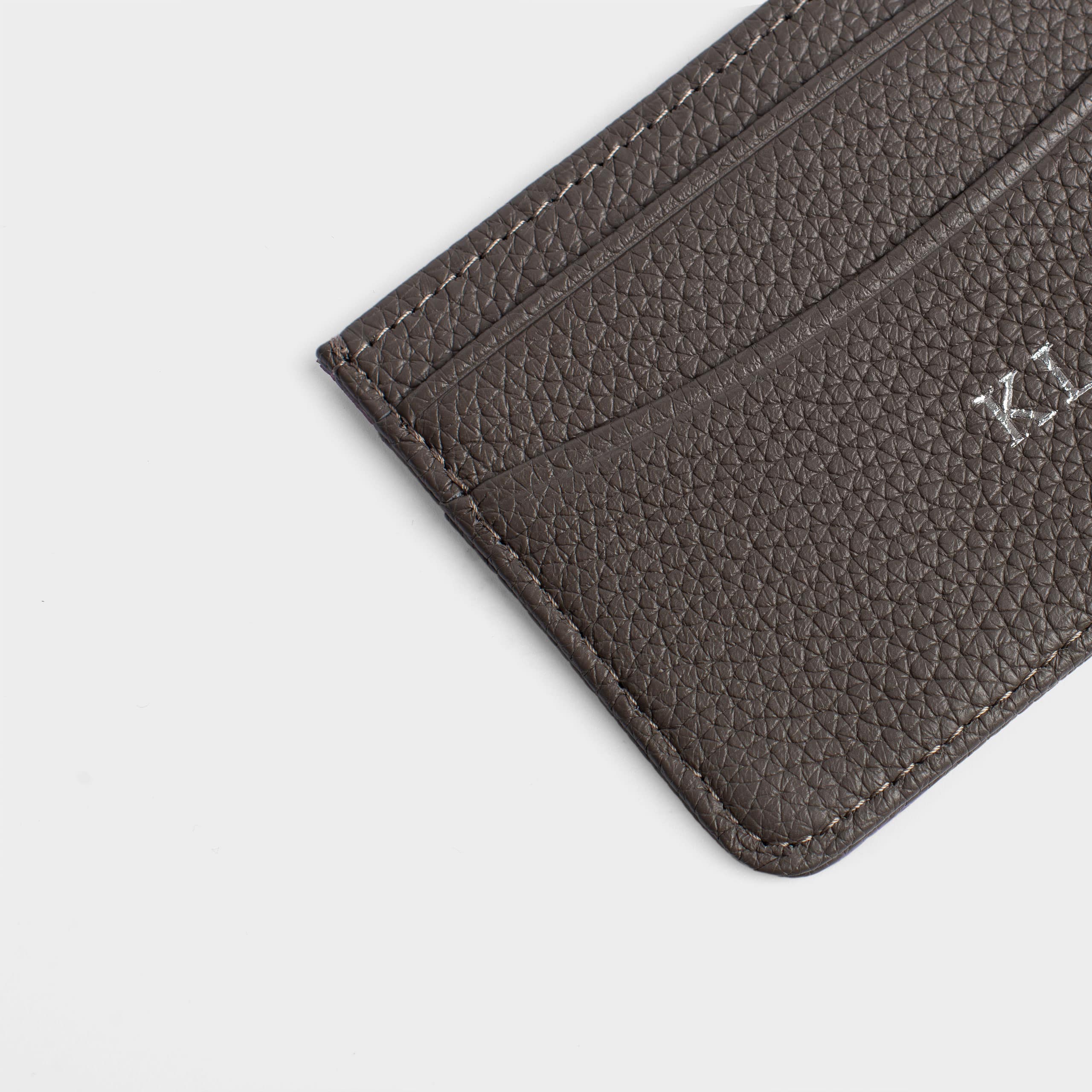Grey Pebble Leather Personalized Card Holder