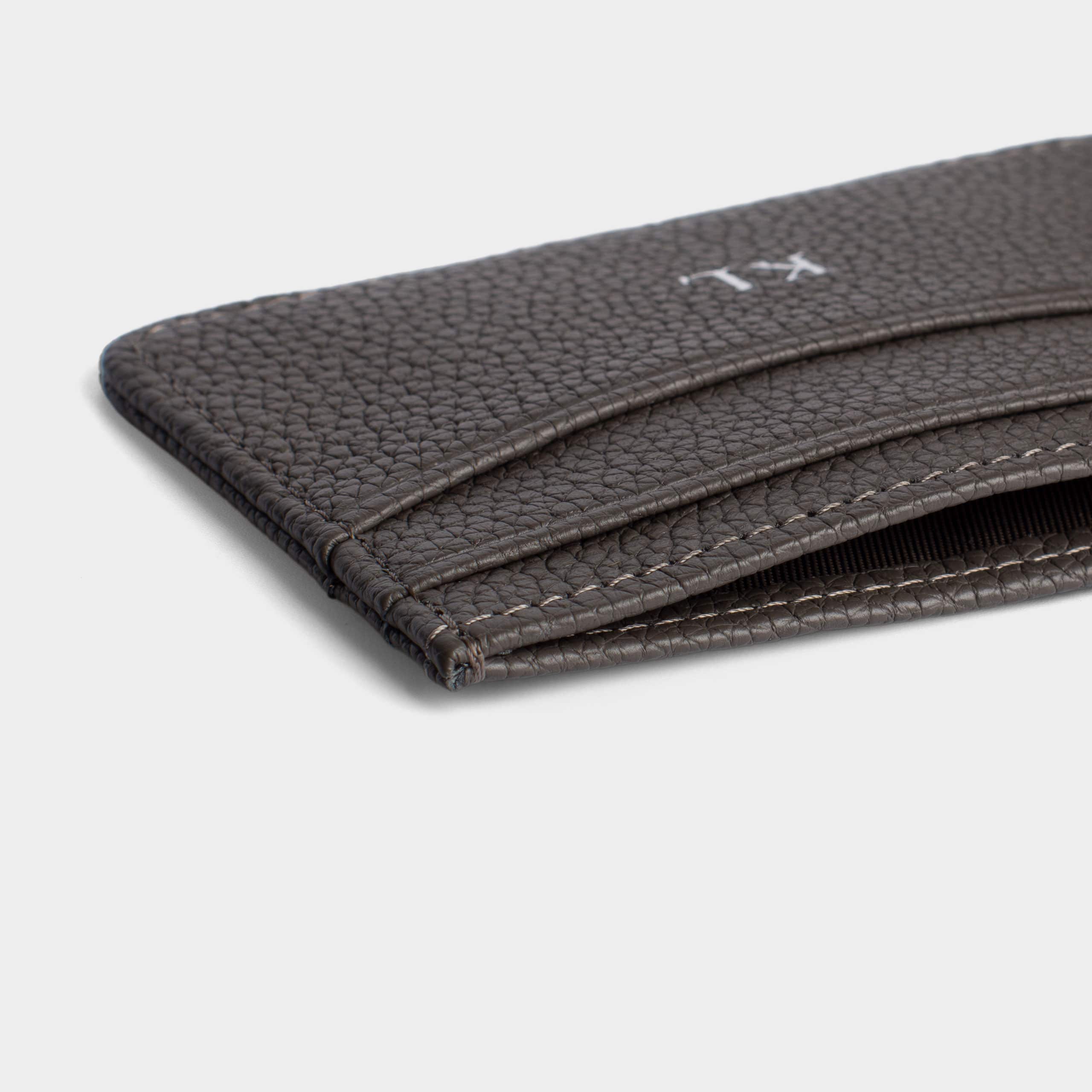 Grey Pebble Leather Personalized Card Holder