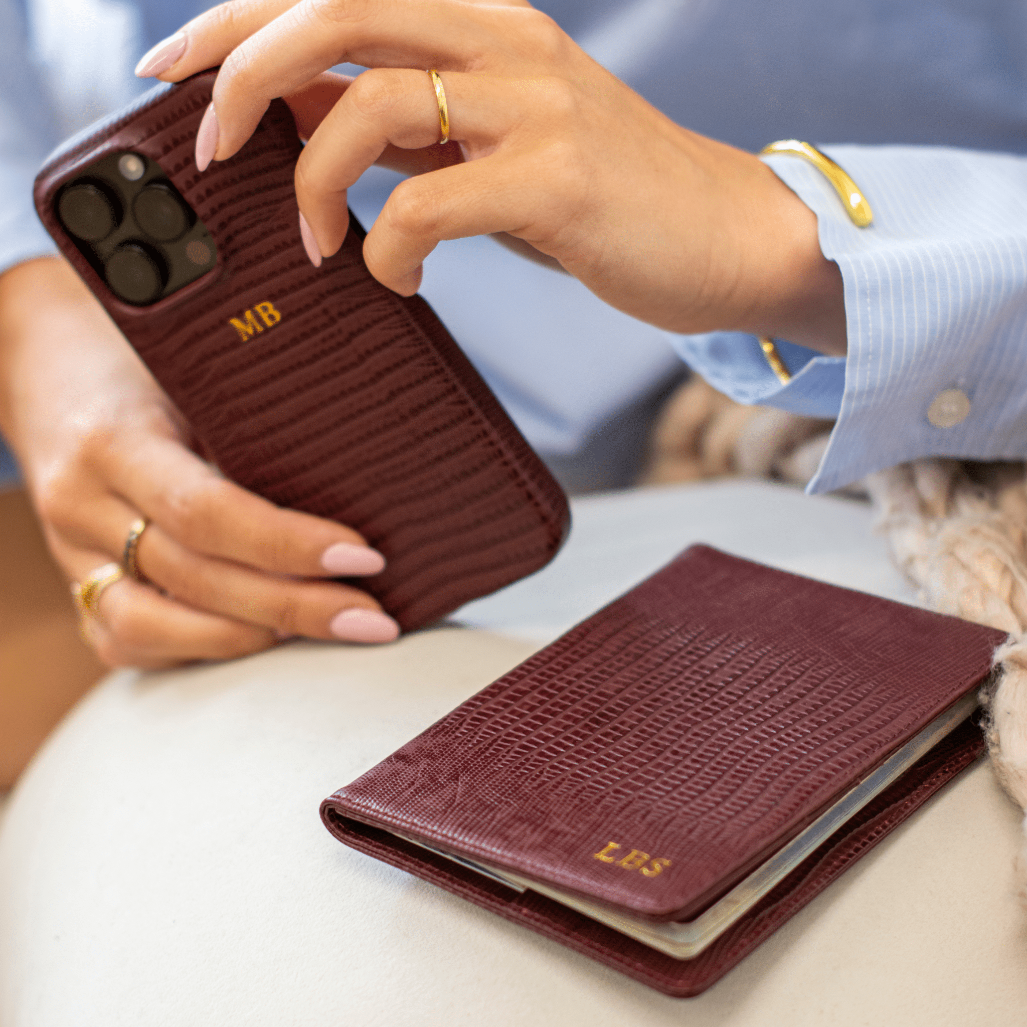 Burgundy MagSafe Lizard Leather Personalized Case