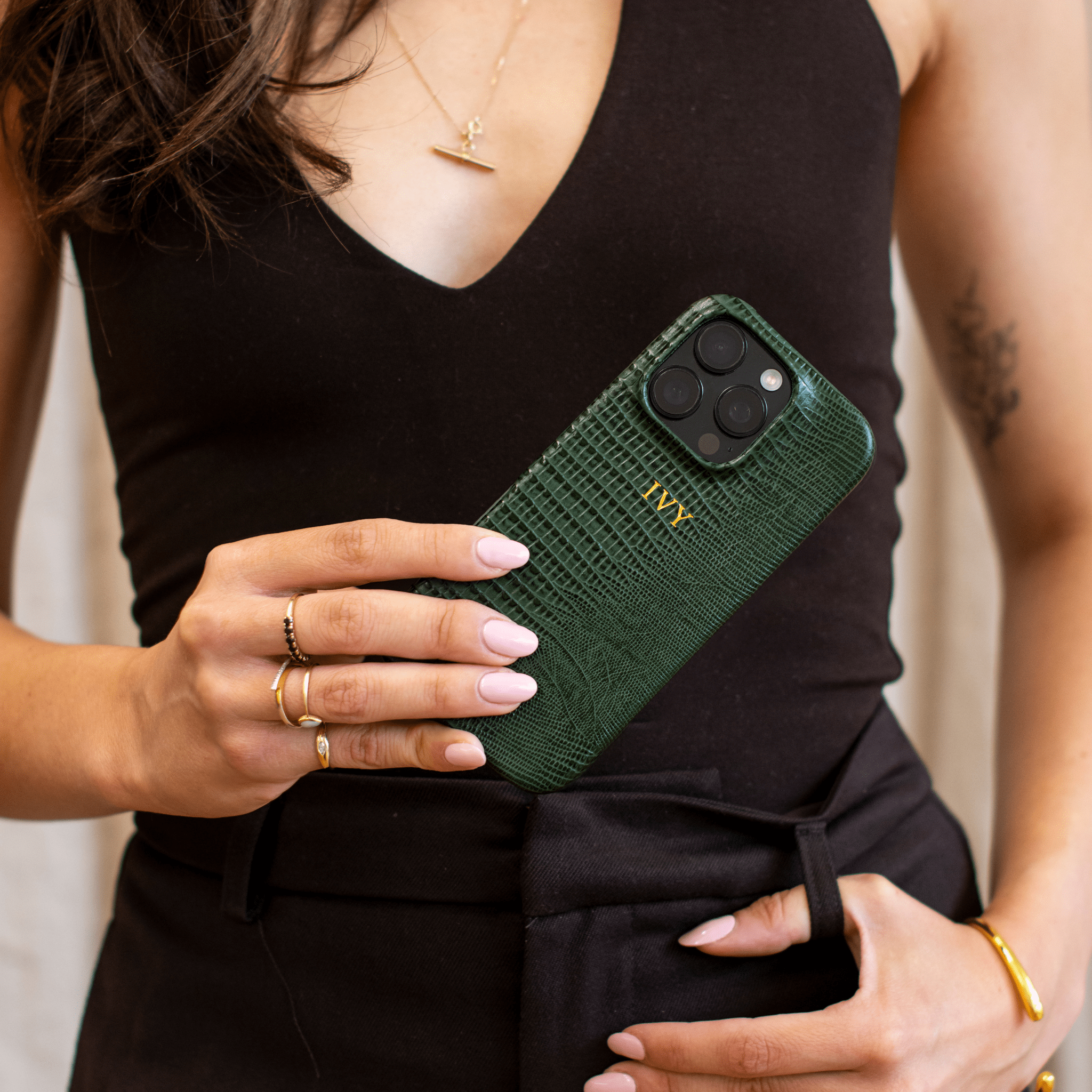 Dark Green MagSafe Lizard Leather Personalized Case
