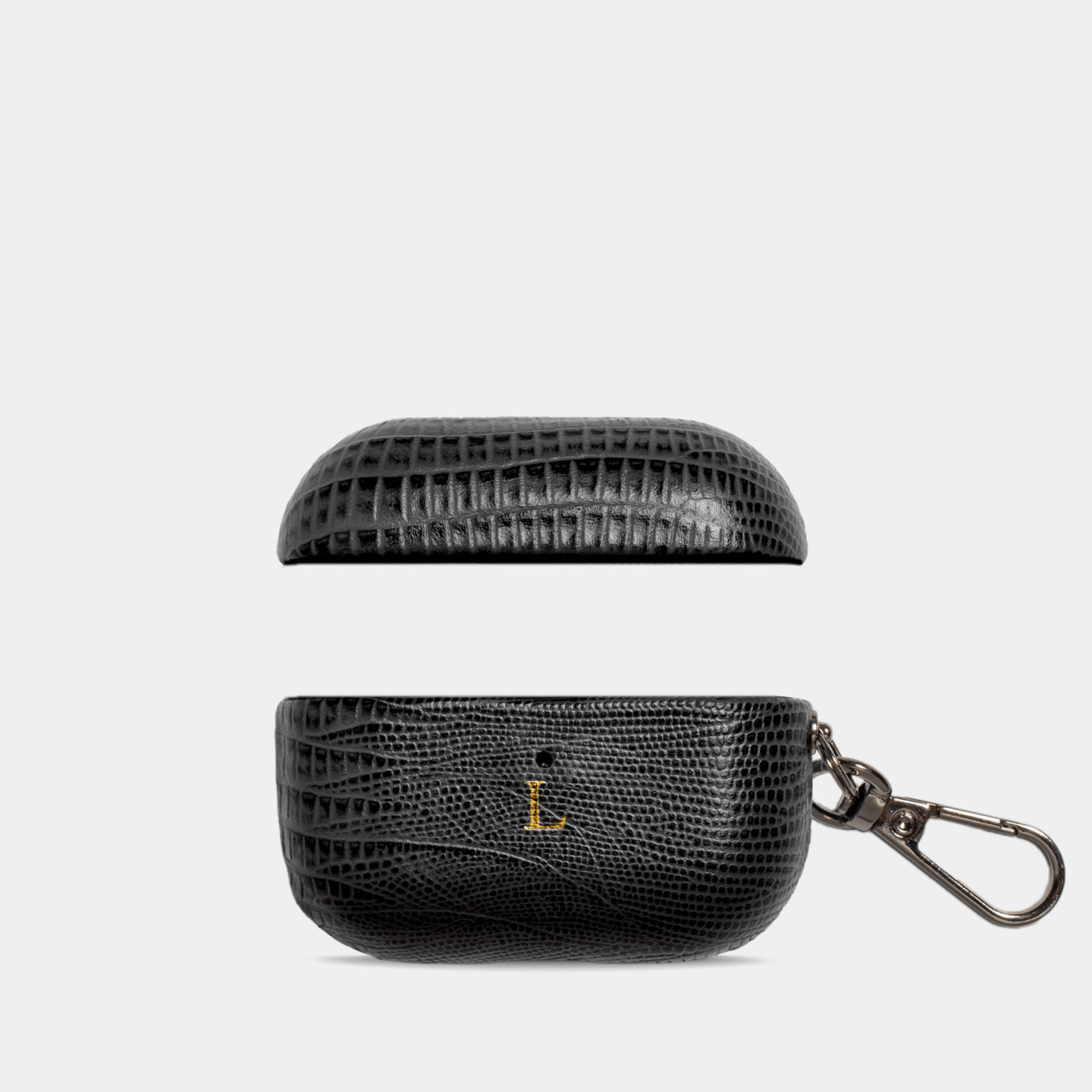 Black AirPods Lizard Leather Personalized Case