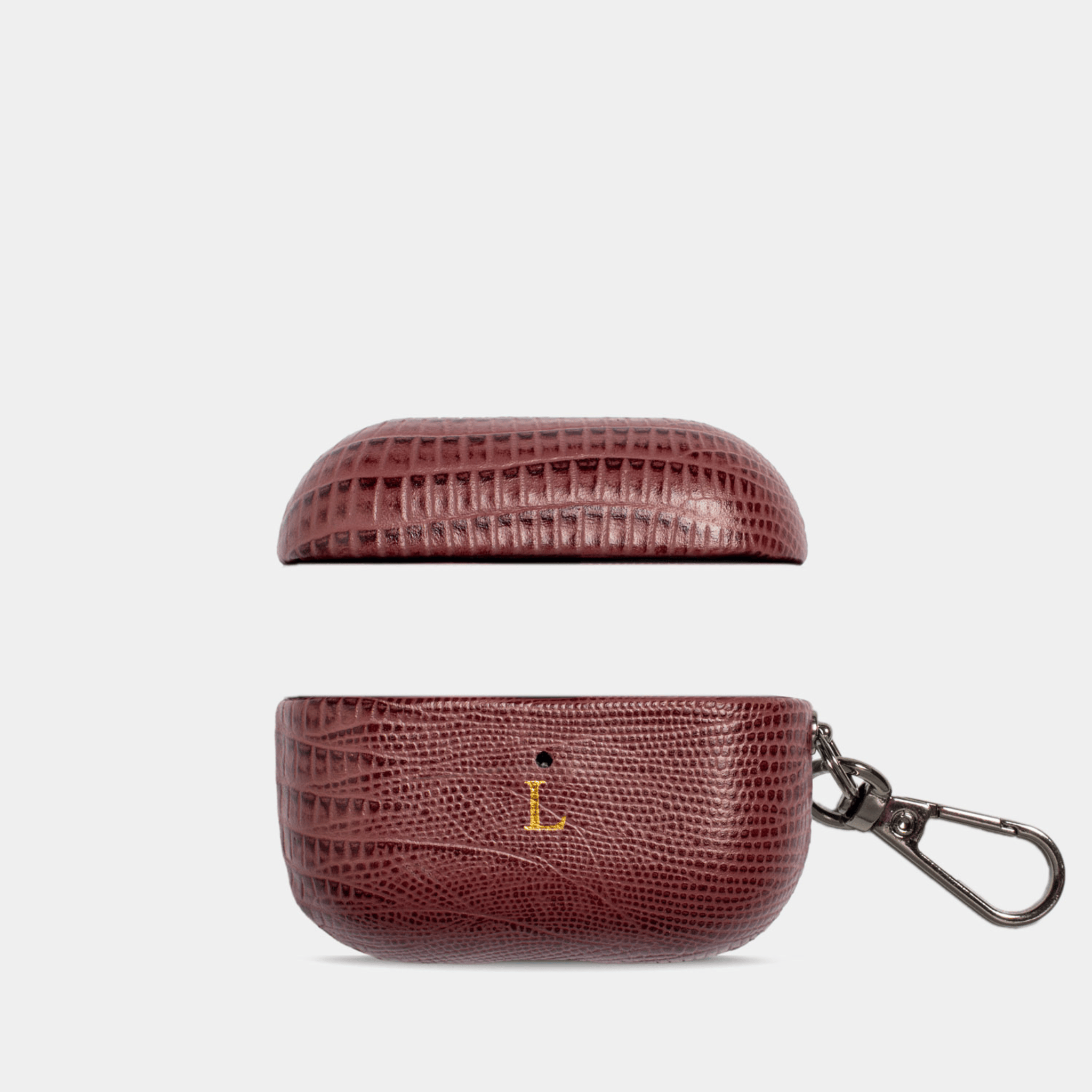 Burgundy AirPods Lizard Leather Personalized Case
