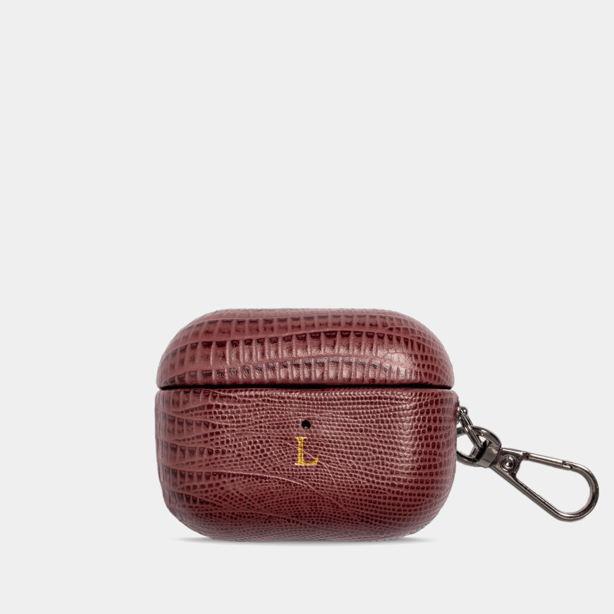 Burgundy AirPods Lizard Leather Personalized Case