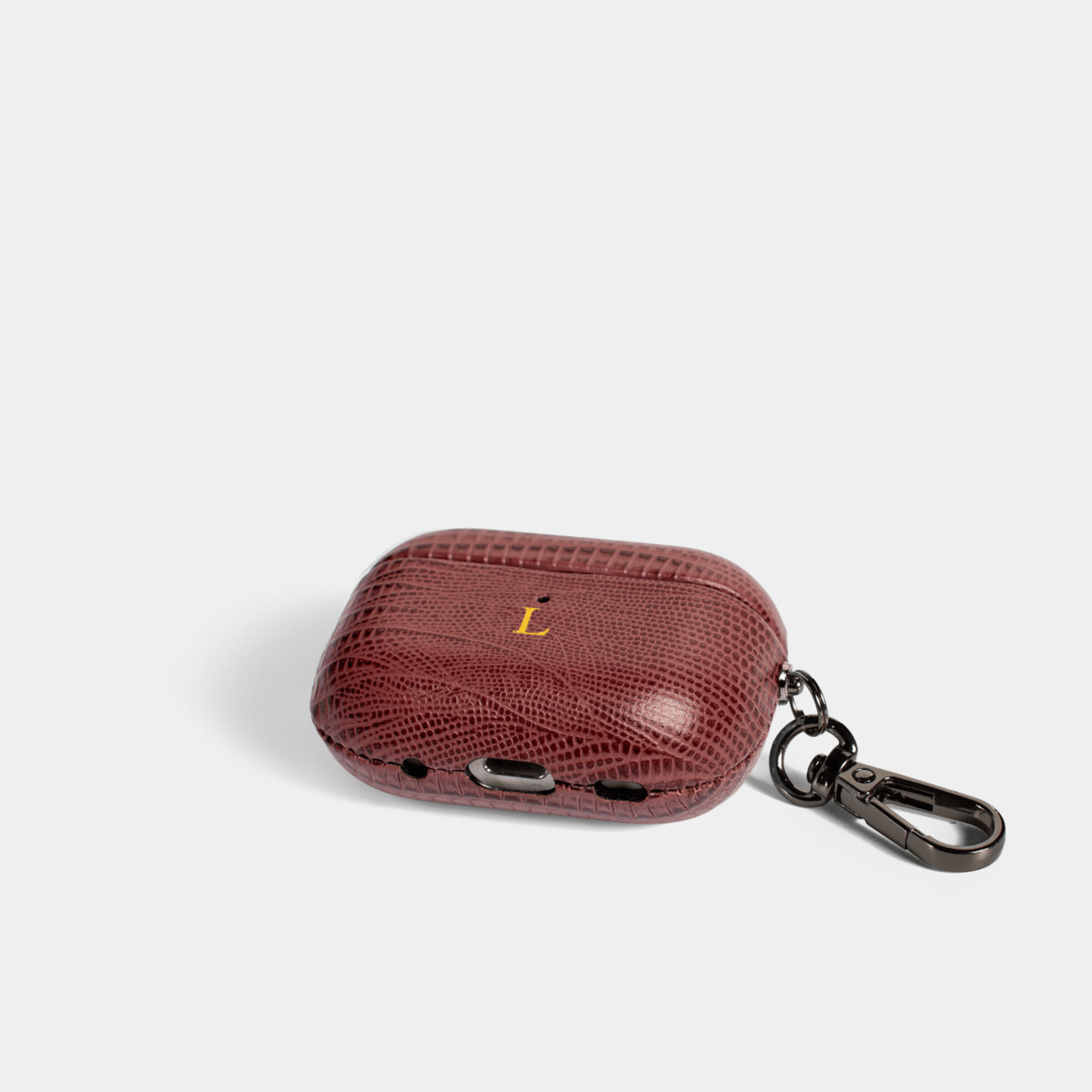 Burgundy AirPods Lizard Leather Personalized Case