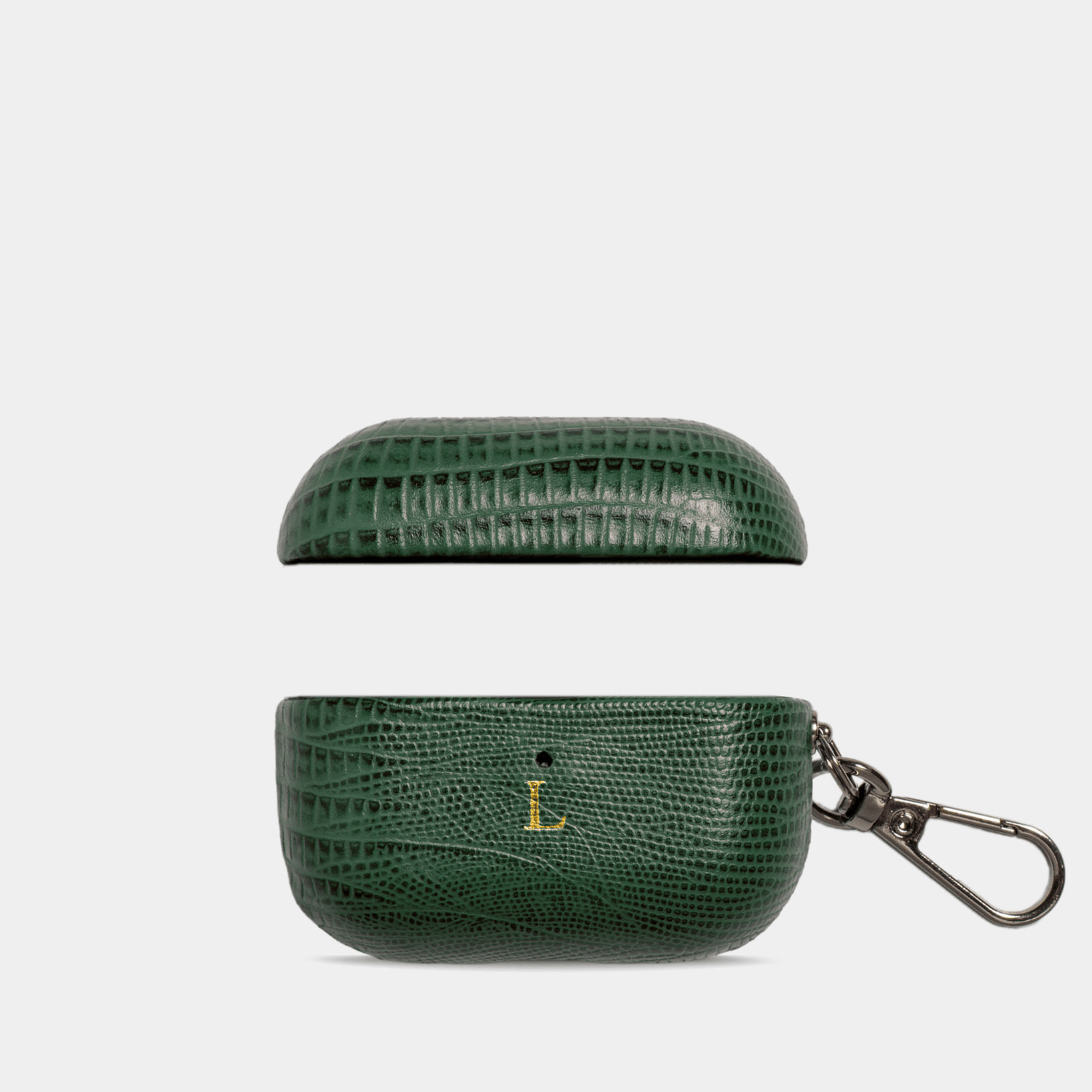 Dark Green AirPods Lizard Leather Personalized Case