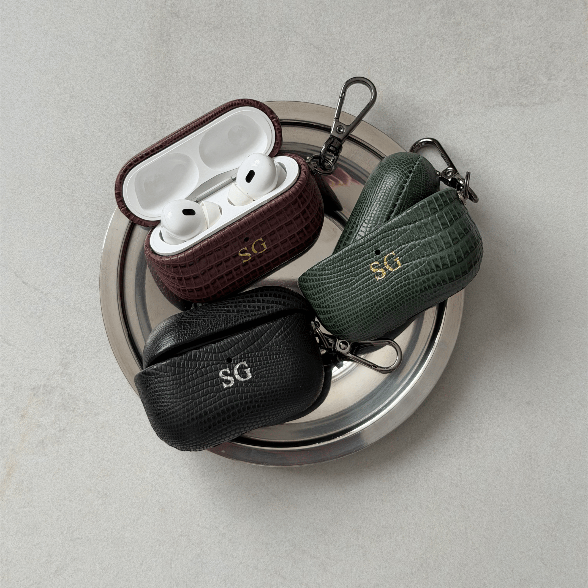 Dark Green AirPods Lizard Leather Personalized Case