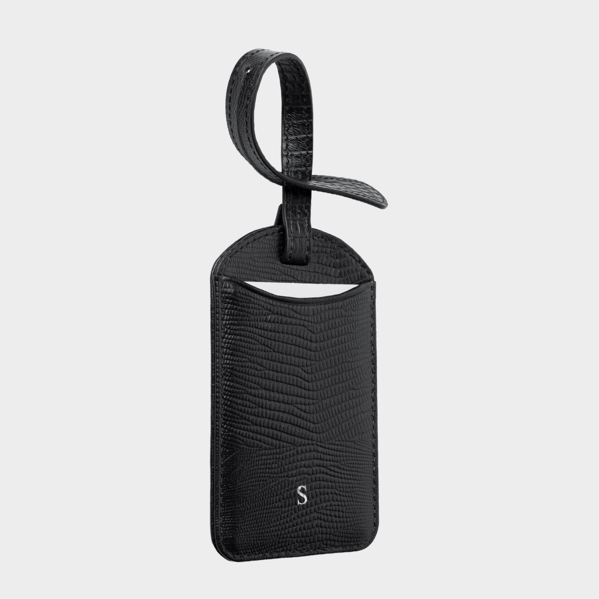 Black Lizard Leather Personalized Luggage Tag