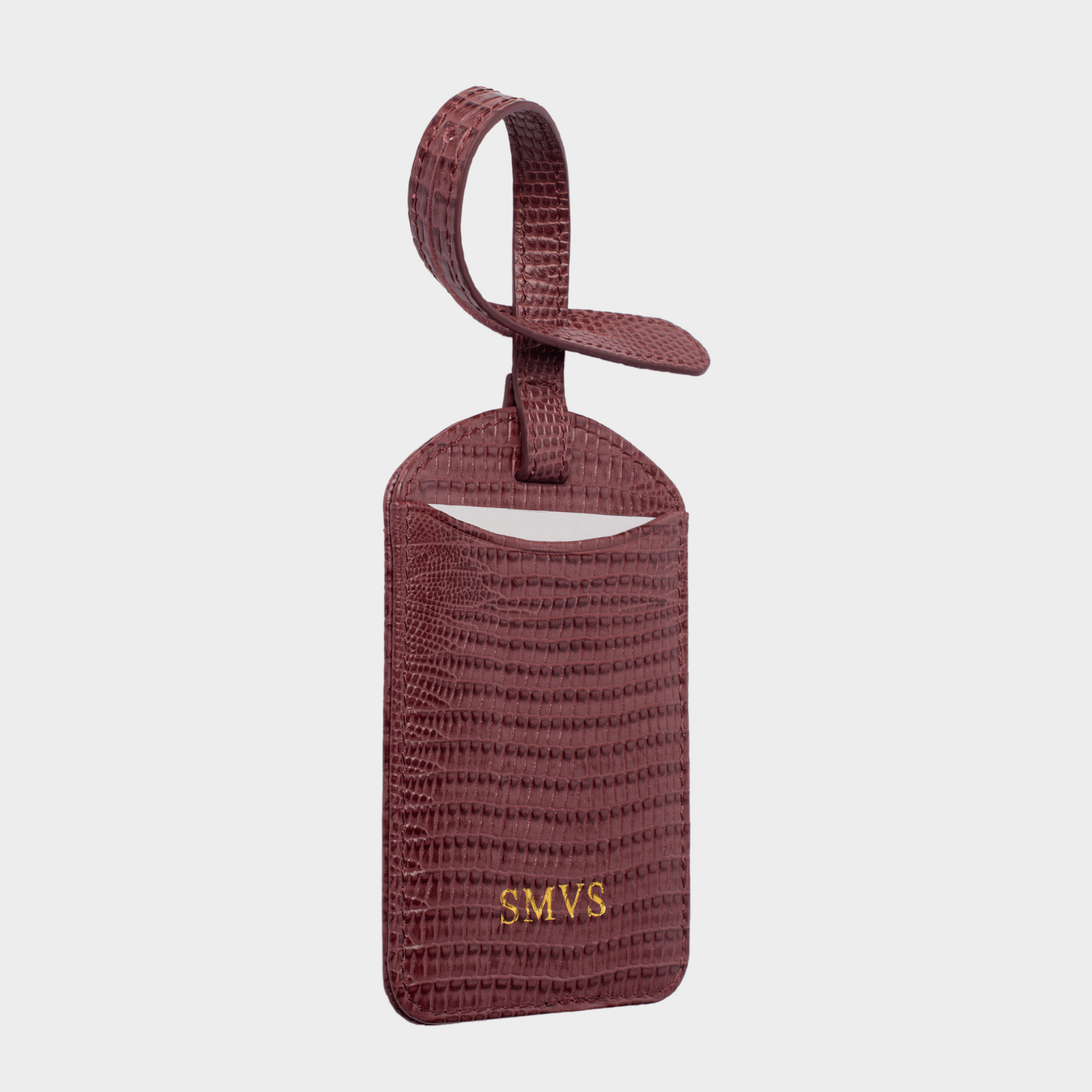 Burgundy Lizard Leather Personalized Luggage Tag