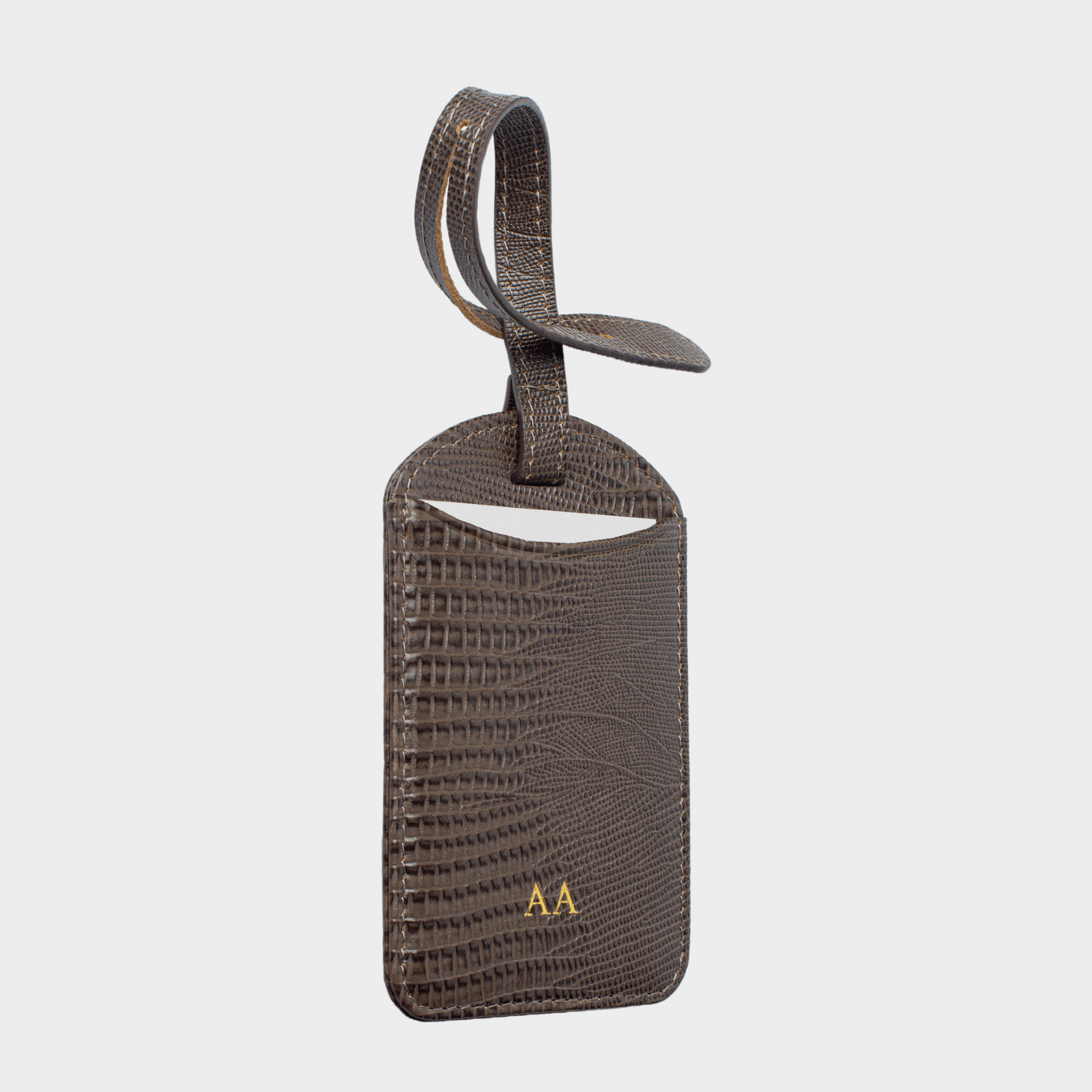 Dark Brown Lizard Leather Personalized Luggage Tag