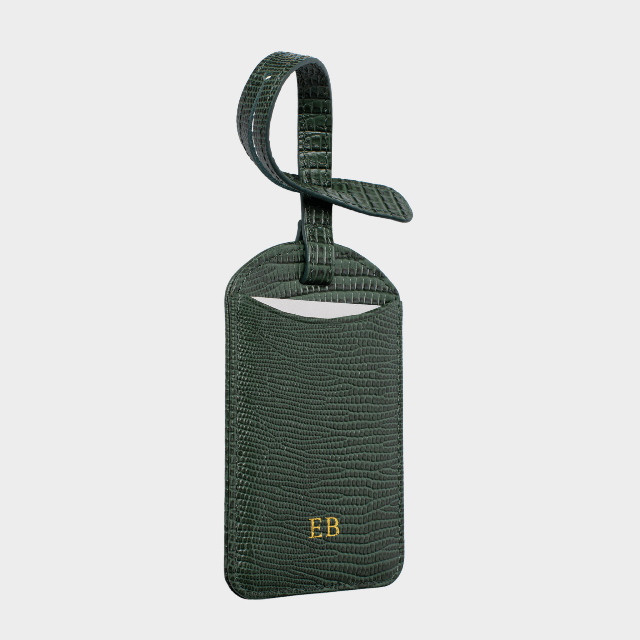 Dark Green Lizard Leather Personalized Luggage Tag