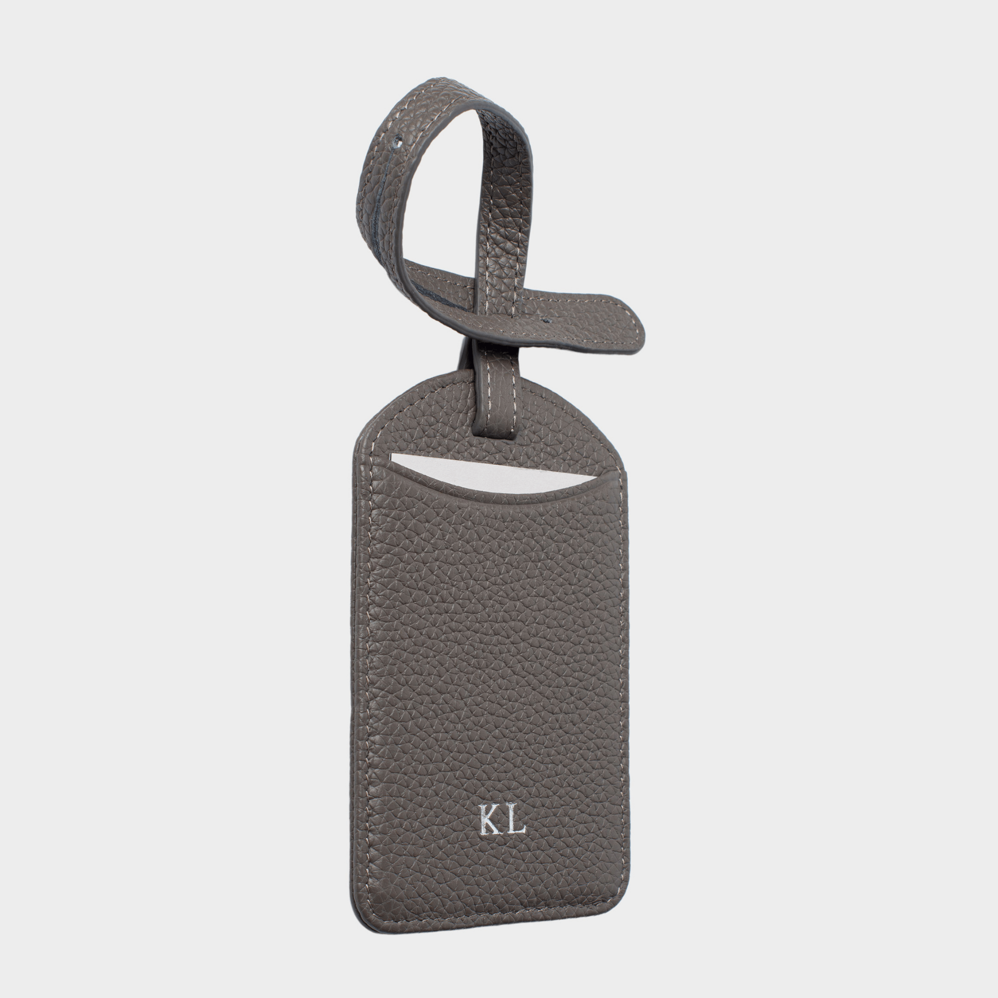 Grey Pebble Leather Personalized Luggage Tag