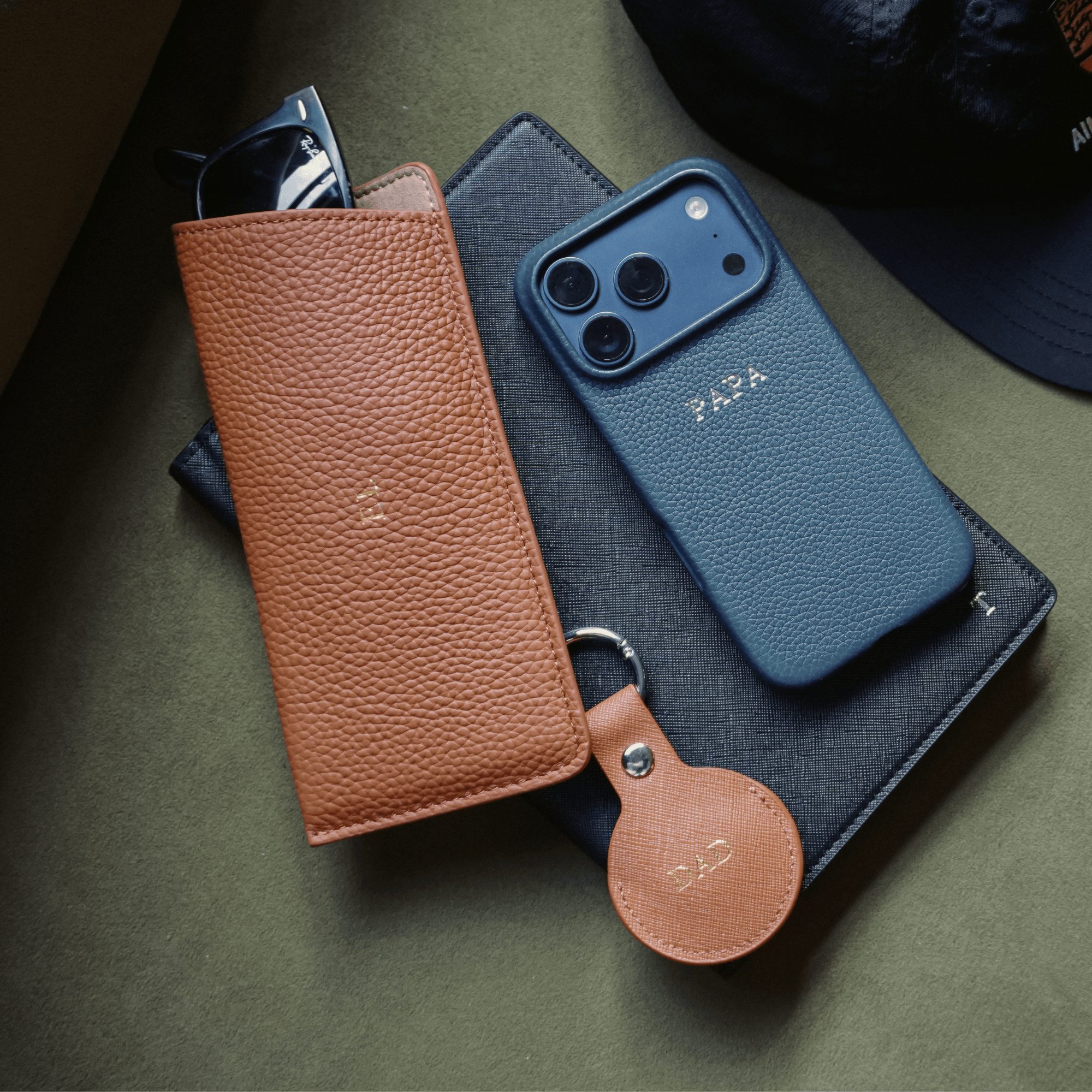 Navy MagSafe Pebble Leather Personalized Case