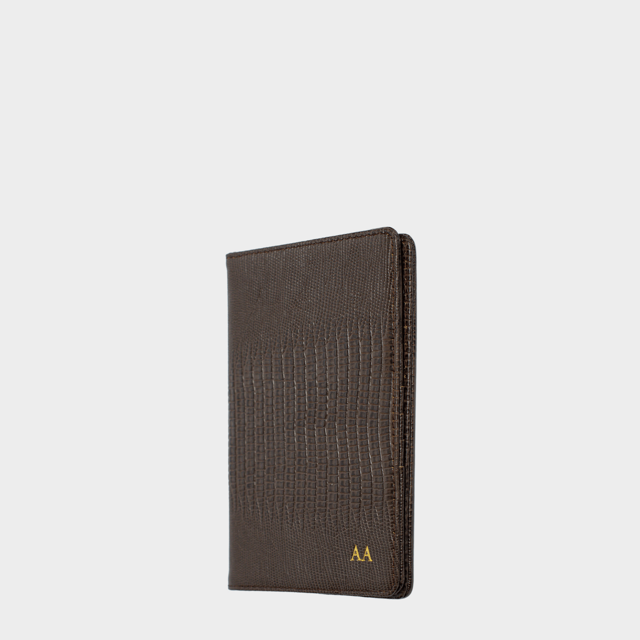 Dark Brown Lizard Leather Personalized Passport Holder