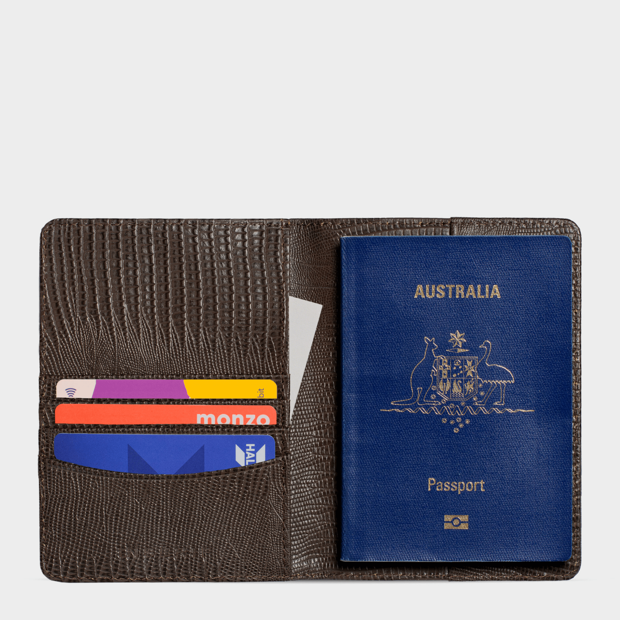 Dark Brown Lizard Leather Personalized Passport Holder