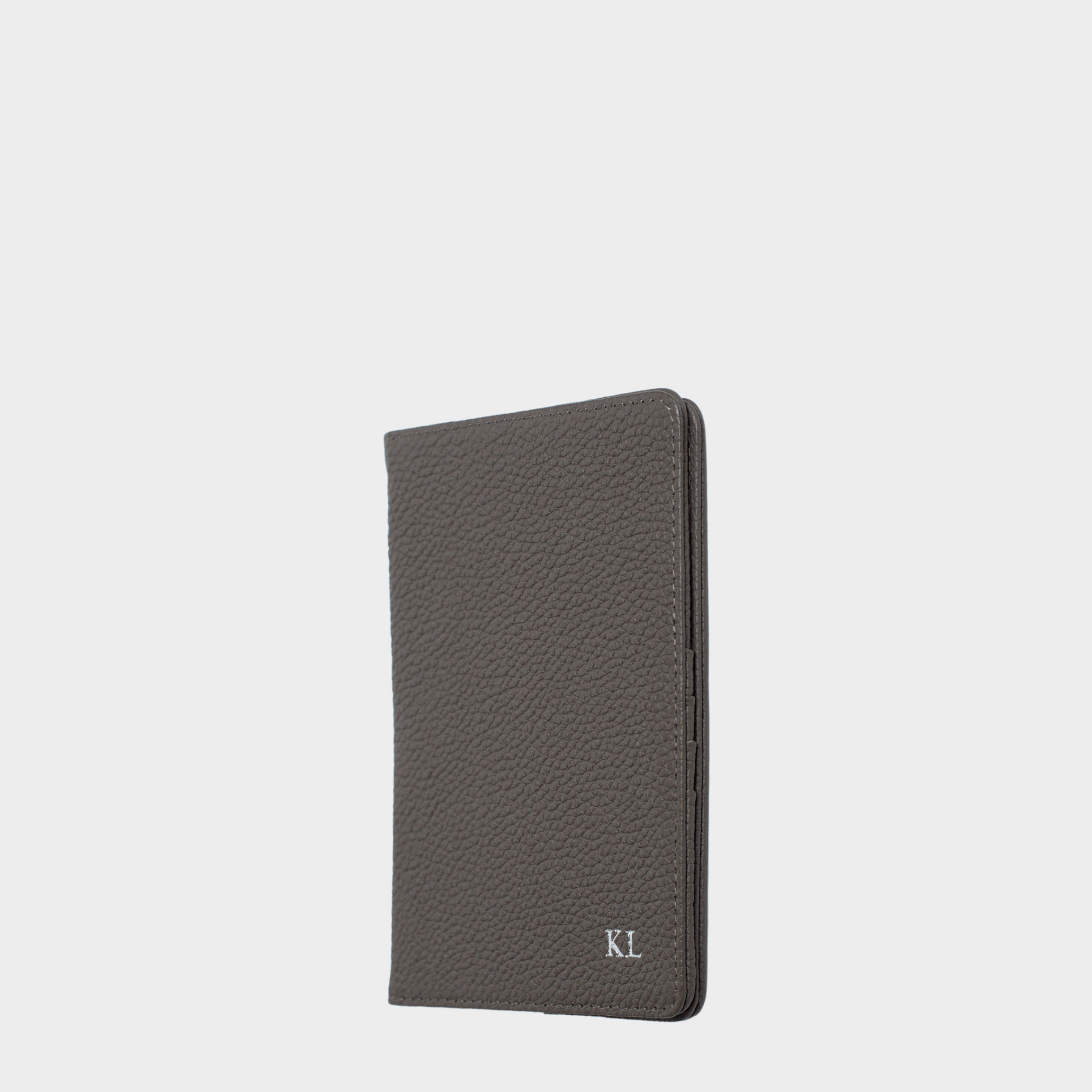 Grey Pebble Leather Personalized Passport Holder
