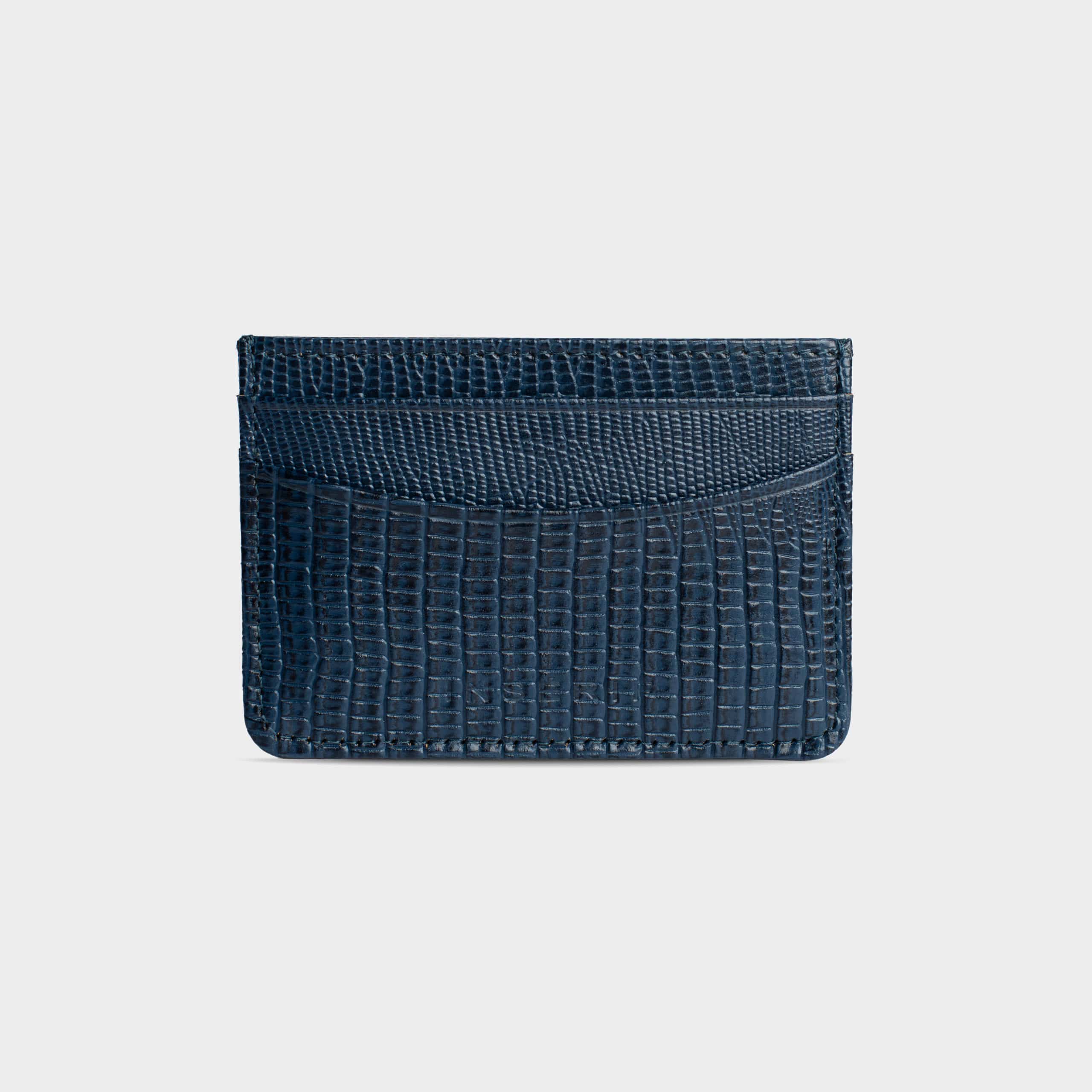 Navy Lizard Leather Personalized Card Holder