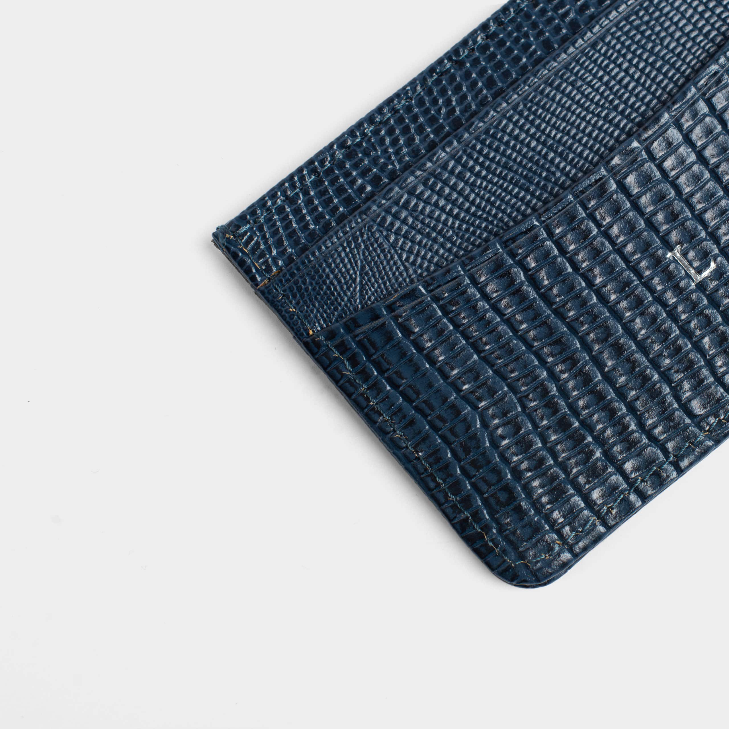 Navy Lizard Leather Personalized Card Holder