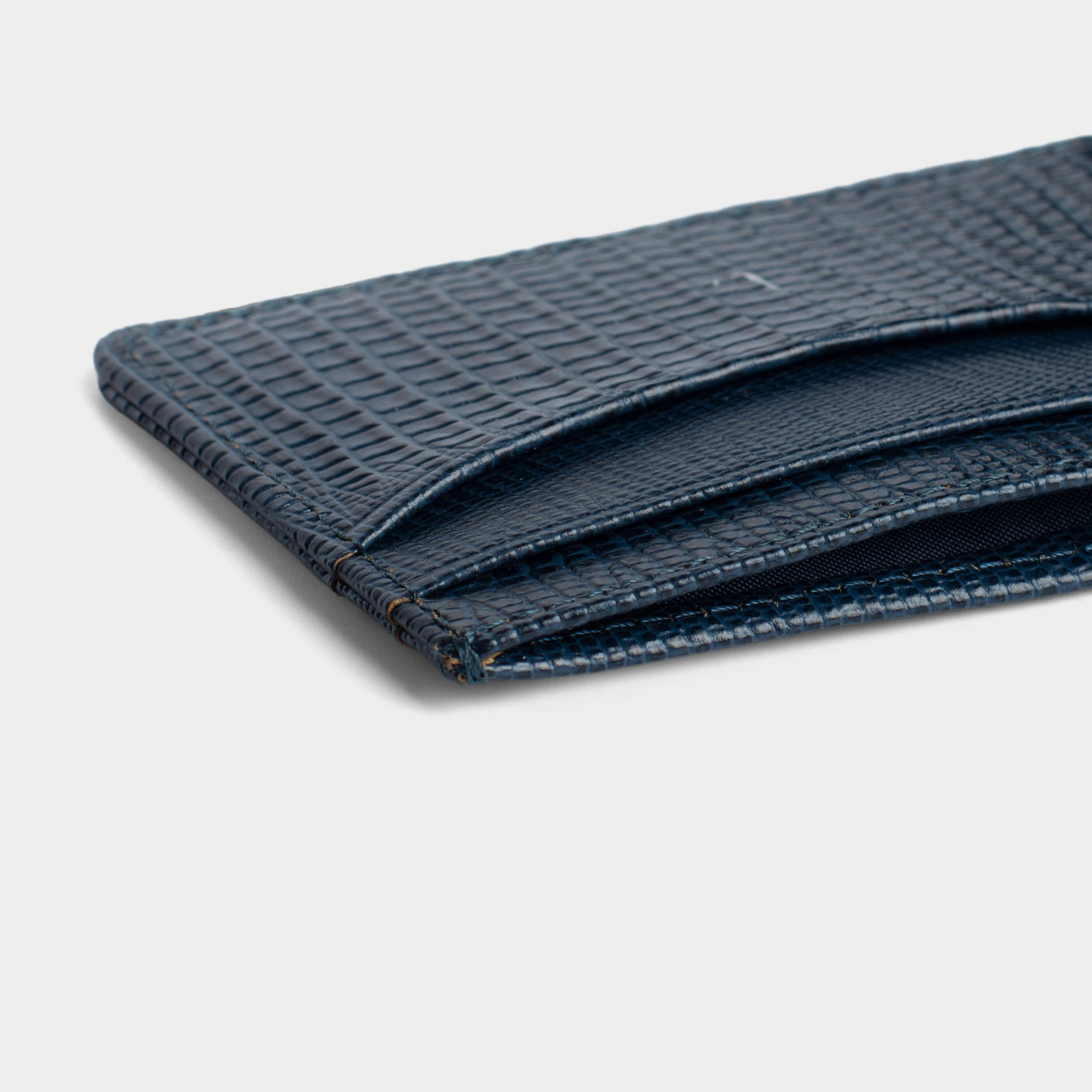 Navy Lizard Leather Personalized Card Holder