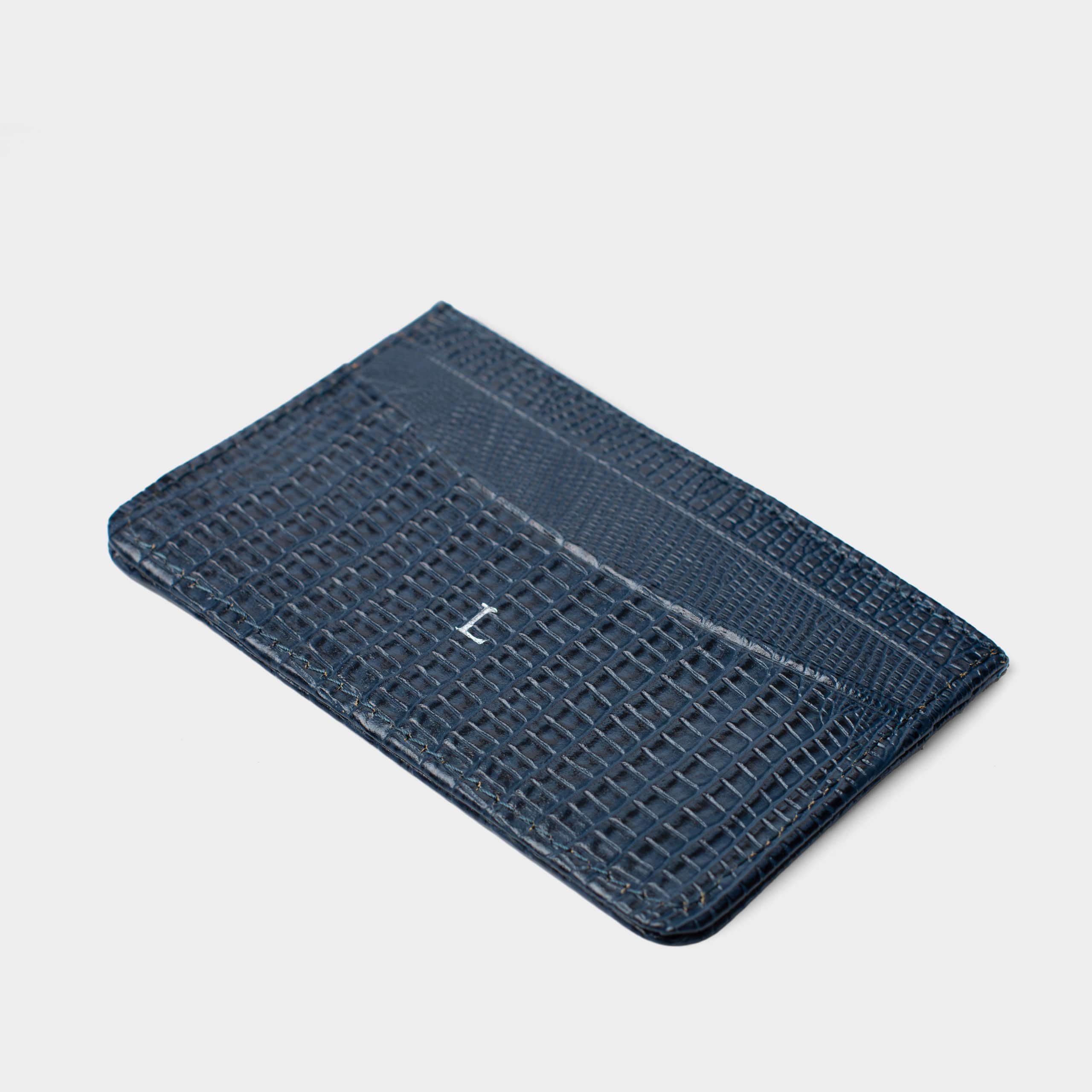 Navy Lizard Leather Personalized Card Holder