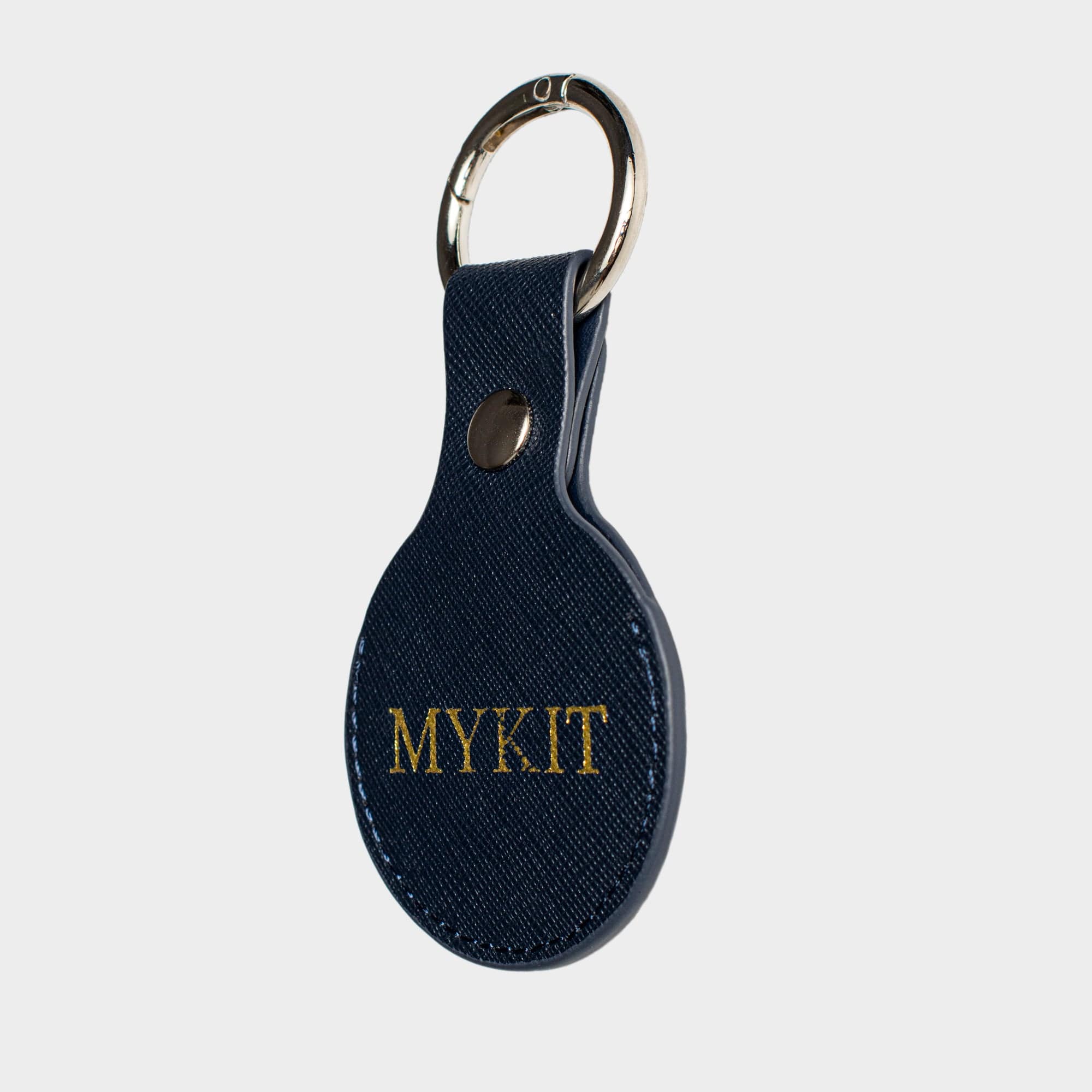 Navy Saffiano Leather Personalized Airtag Keyring