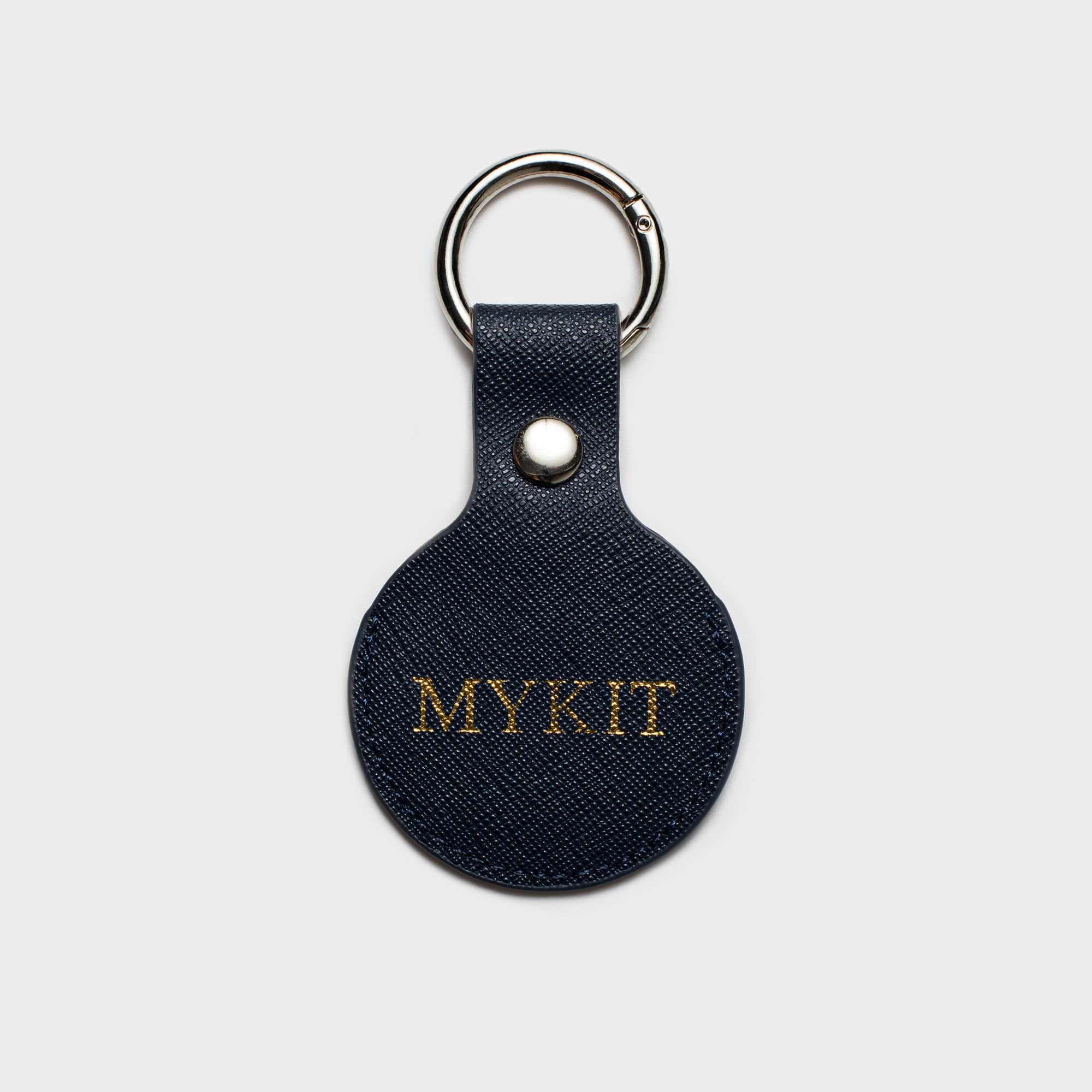 Navy Saffiano Leather Personalized Airtag Keyring