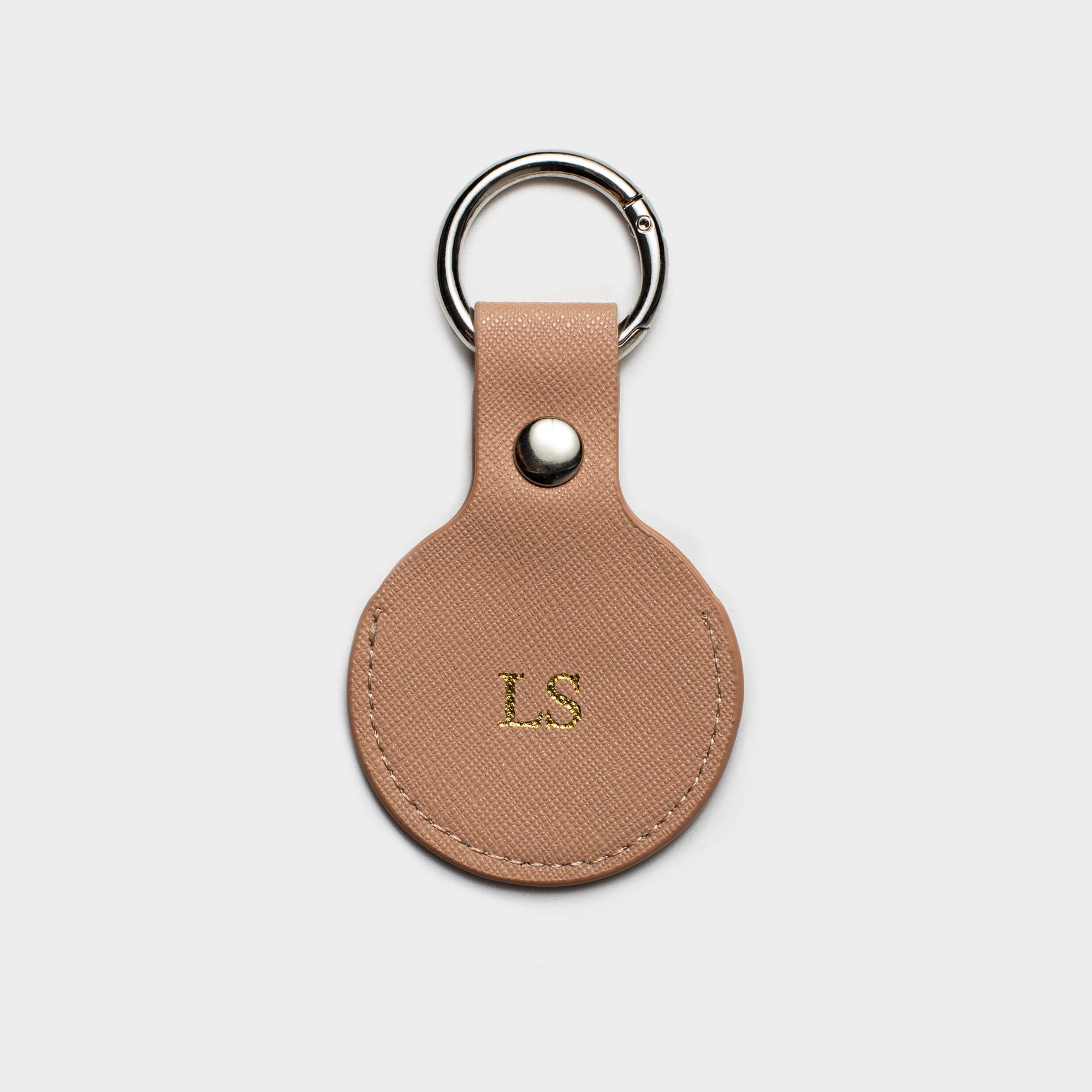 Nude Saffiano Leather Personalized Airtag Keyring